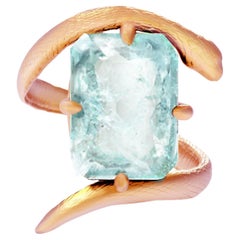 Eighteen Karat Rose Gold Ring with Natural Five Carats Blue Paraiba Tourmaline