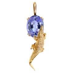 Collier pendentif contemporain en or rose avec tanzanite certifiée MGL