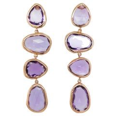 18 kt rose gold dangling Dharma Earrings with 8 faceted amethysts