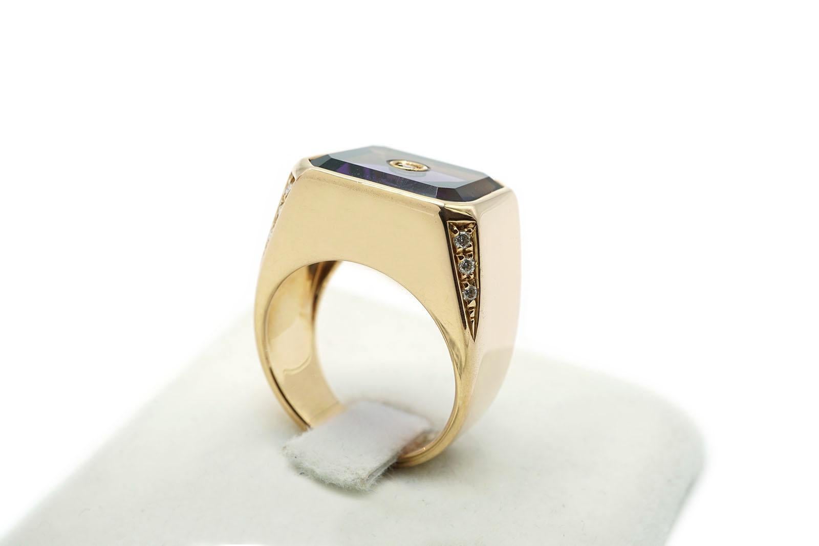 Women's or Men's 18 Kt Rose Gold, Diamonds and Amethyst Chevalier Ring For Sale