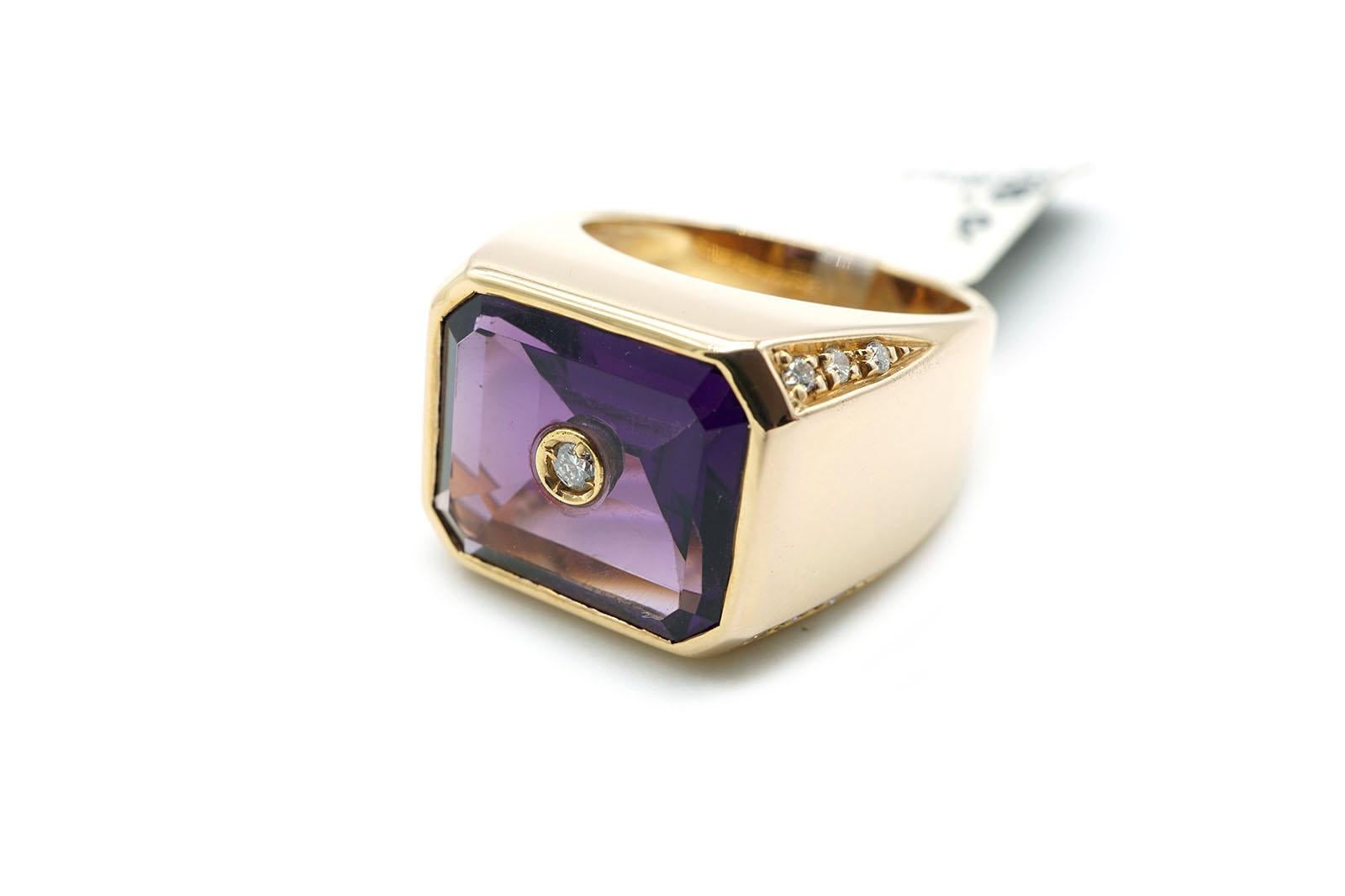 18 Kt Rose Gold, Diamonds and Amethyst Chevalier Ring For Sale 1