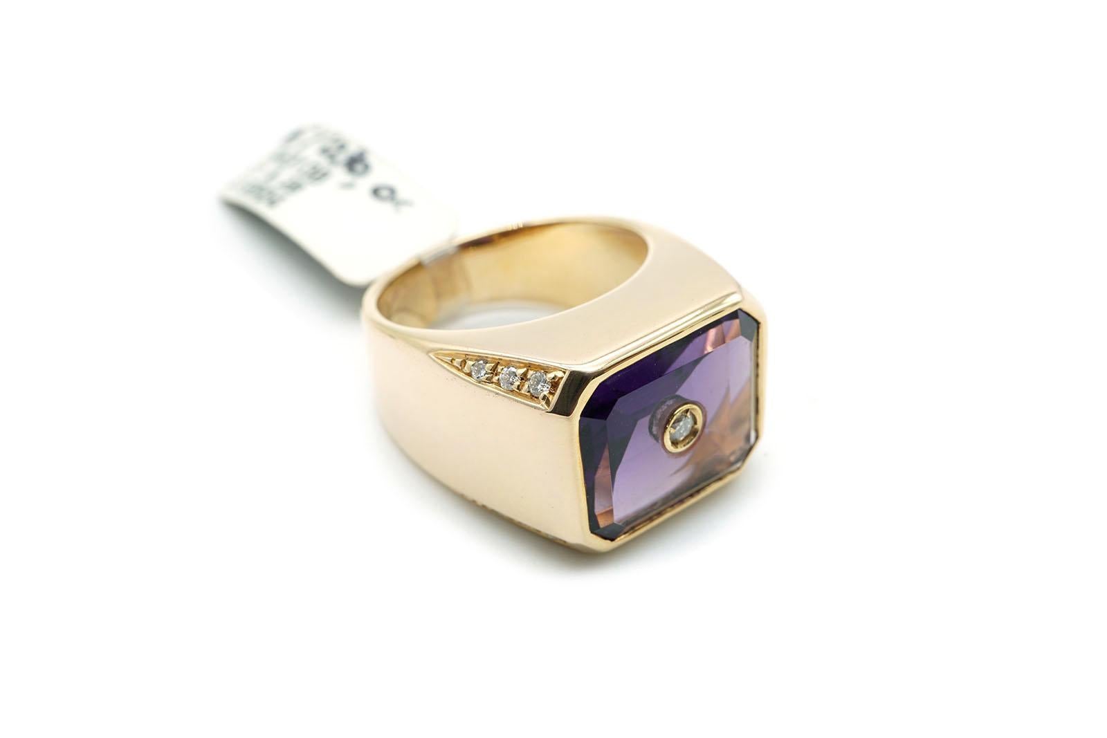 18 Kt Rose Gold, Diamonds and Amethyst Chevalier Ring For Sale 2