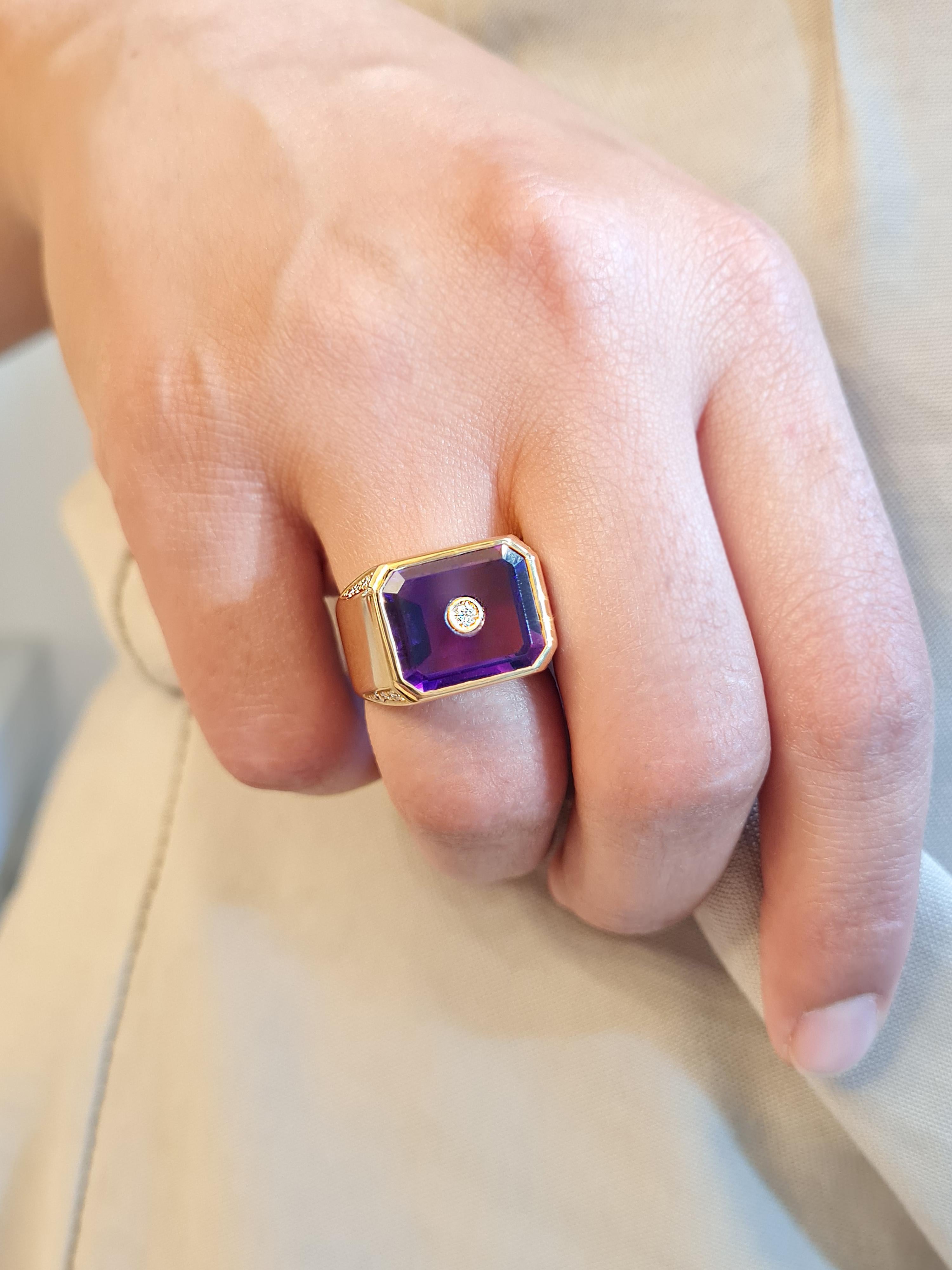 18 Kt Rose Gold, Diamonds and Amethyst Chevalier Ring For Sale 3