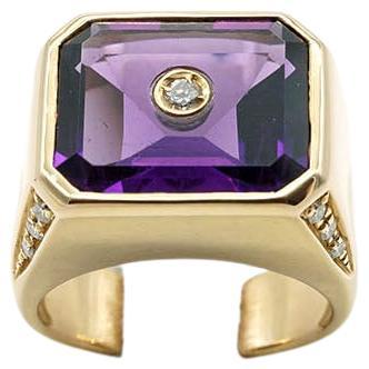 18 Kt Rose Gold, Diamonds and Amethyst Chevalier Ring For Sale