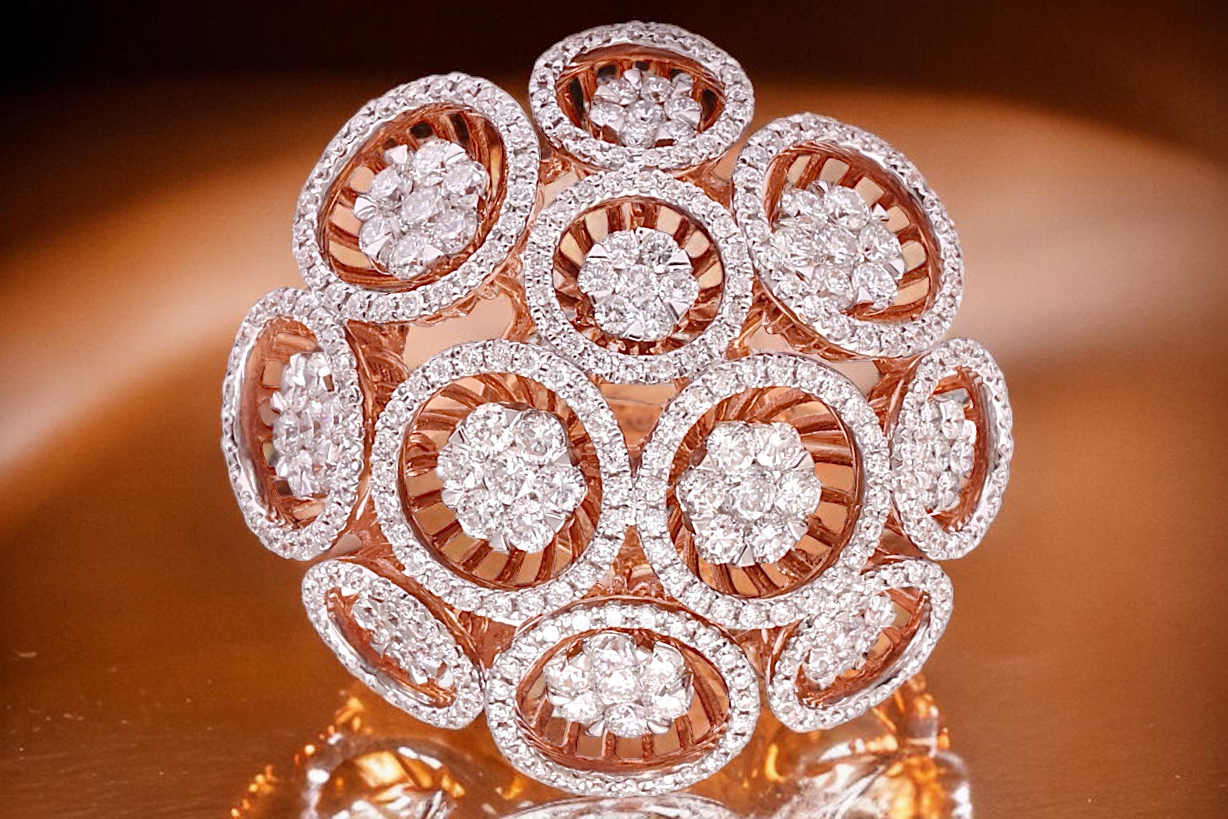 18 kt. Blumenform aus Roségold  Ring mit 2,6 Karat. Diamanten im Angebot 6