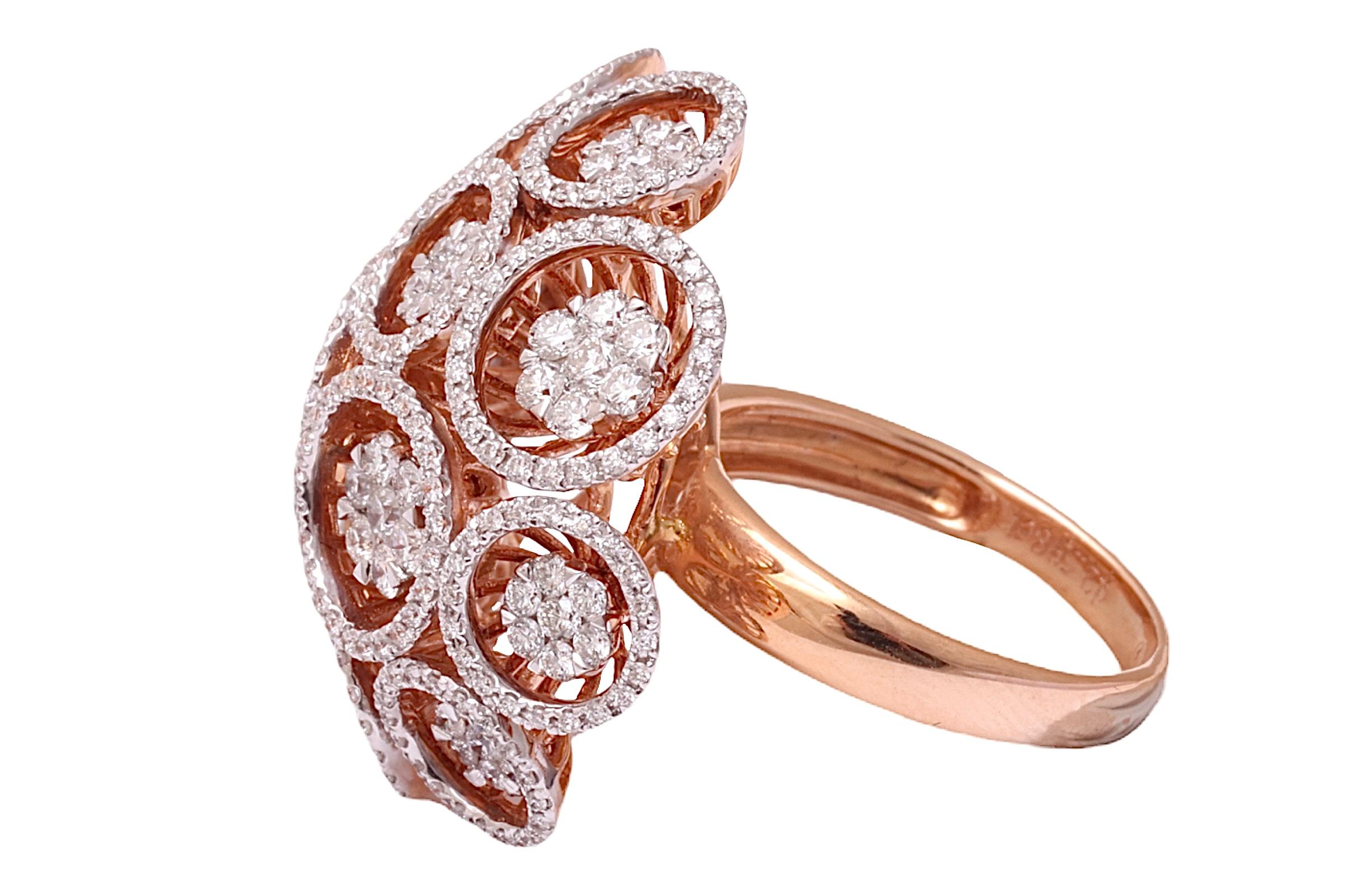 18 kt. Blumenform aus Roségold  Ring mit 2,6 Karat. Diamanten (Kunsthandwerker*in) im Angebot
