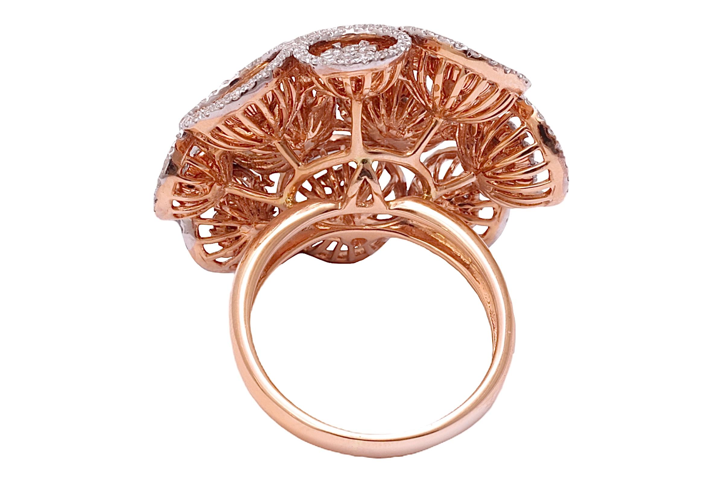 Women's or Men's 18 kt. Rose Gold Flower Shape  Ring With 2.6 ct. Diamonds For Sale