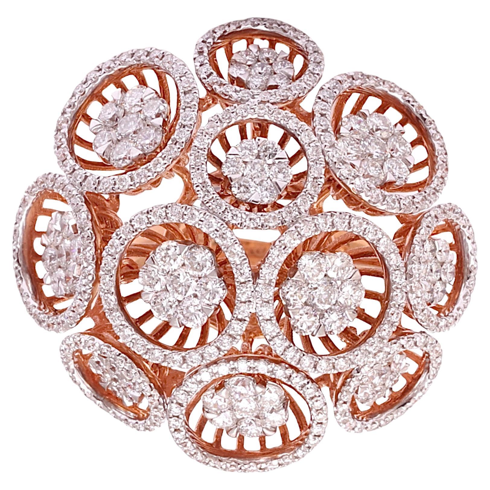 18 kt. Rose Gold Flower Shape  Ring With 2.6 ct. Diamonds For Sale