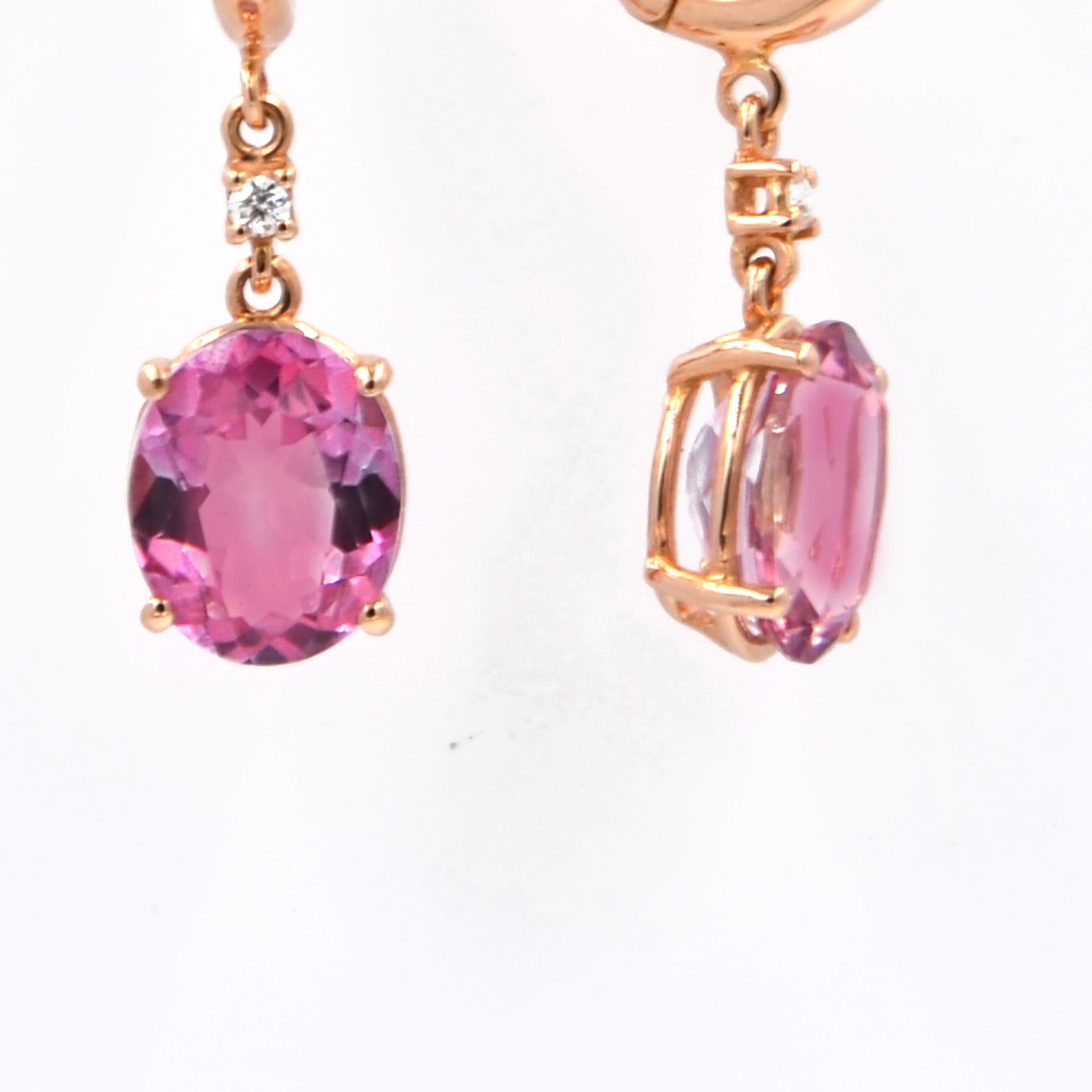 Contemporary 18 Karat Rose Gold Garavelli Earrings Featuring Pink Topaz and Diamonds