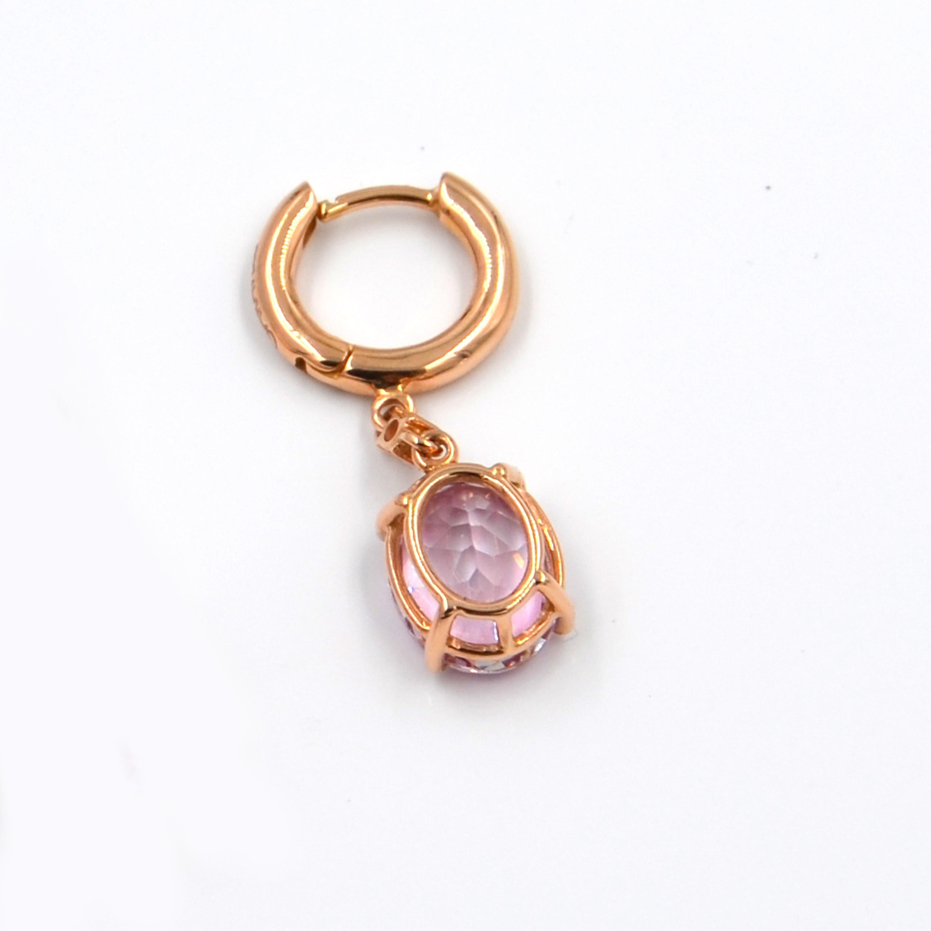 Round Cut 18 Karat Rose Gold Garavelli Earrings Featuring Pink Topaz and Diamonds