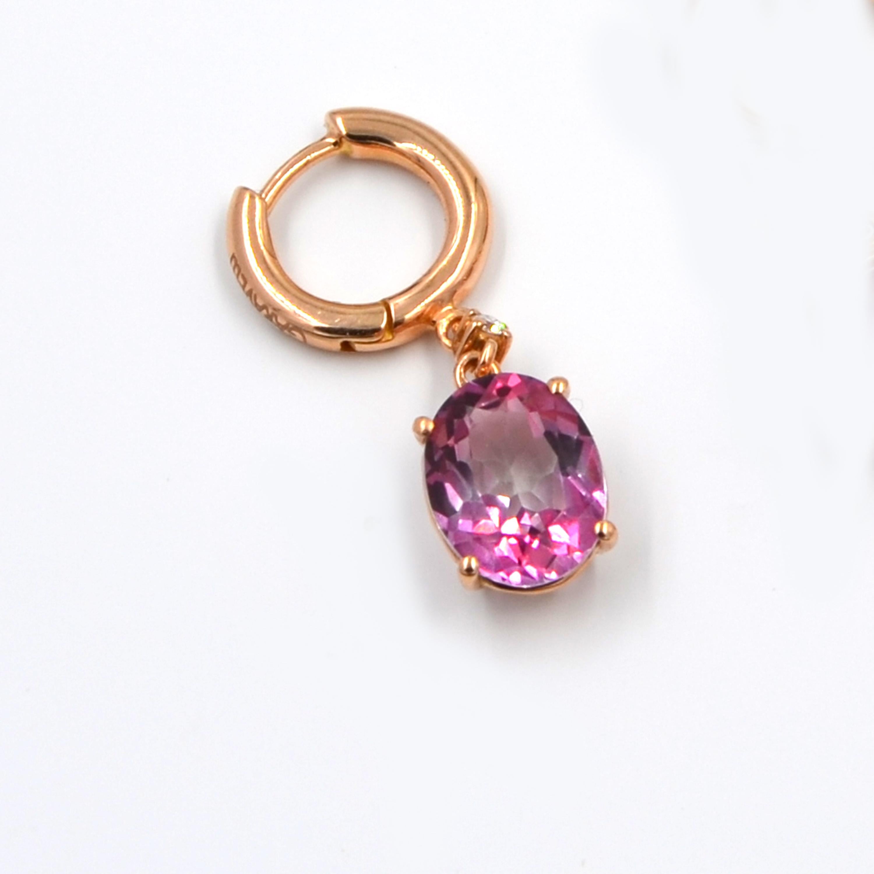 18 Karat Rose Gold Garavelli Earrings Featuring Pink Topaz and Diamonds In New Condition In Valenza, IT