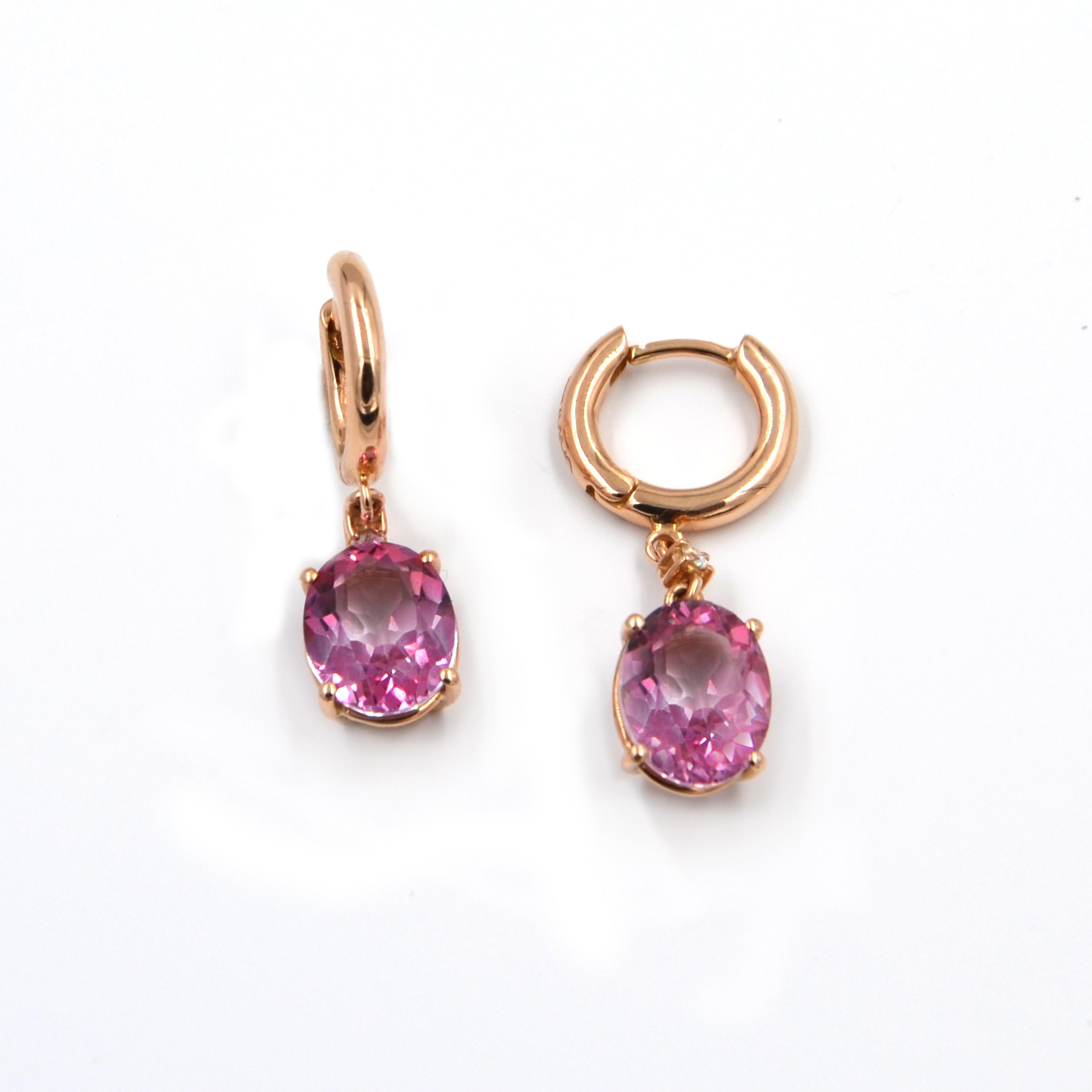 Women's 18 Karat Rose Gold Garavelli Earrings Featuring Pink Topaz and Diamonds