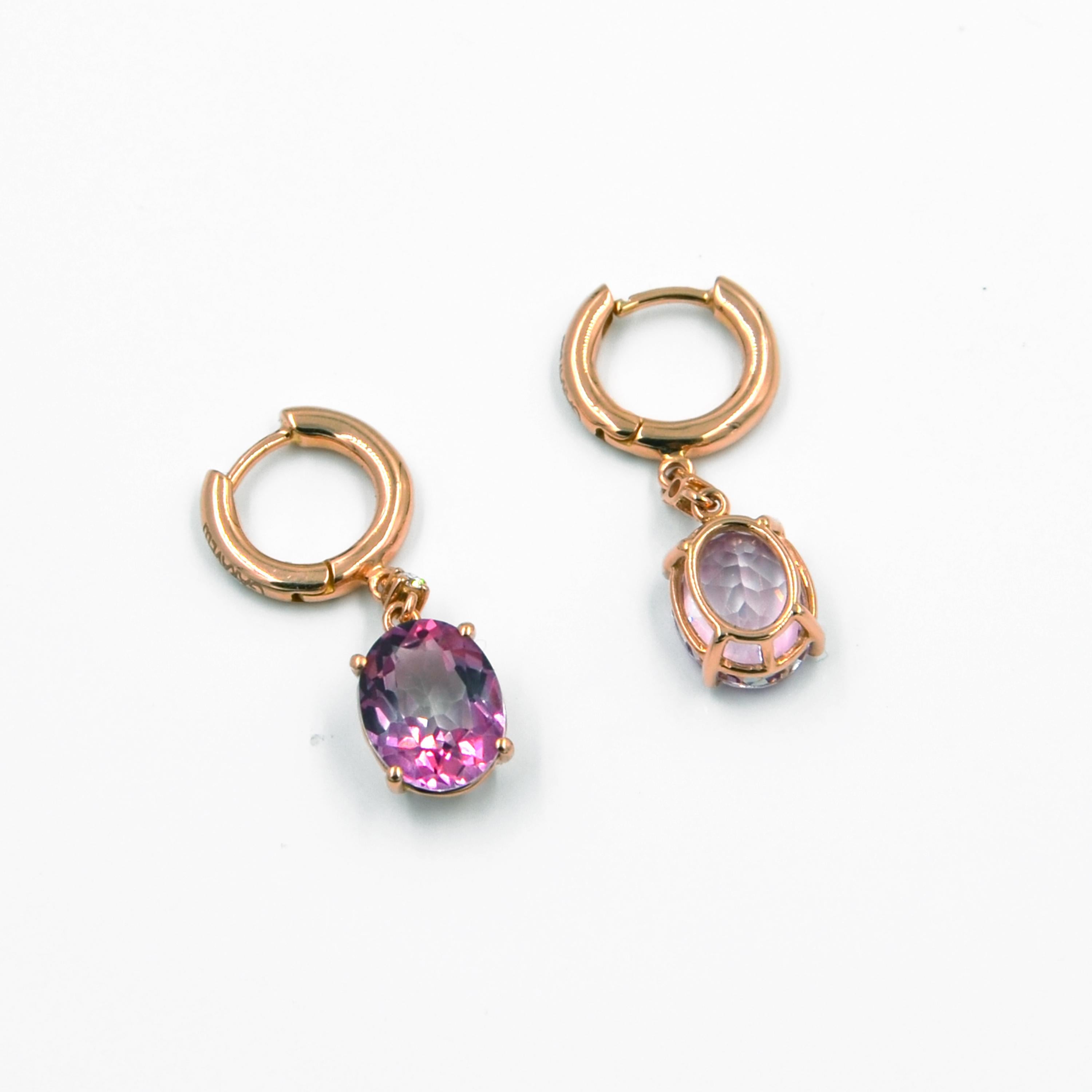 18 Karat Rose Gold Garavelli Earrings Featuring Pink Topaz and Diamonds 1
