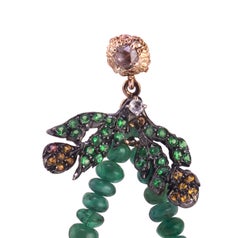 18 Kt Rose Gold Gr.5, 00, Emerald Beads Ct. 33, 38, Tsavorite and Garnet, Earrings