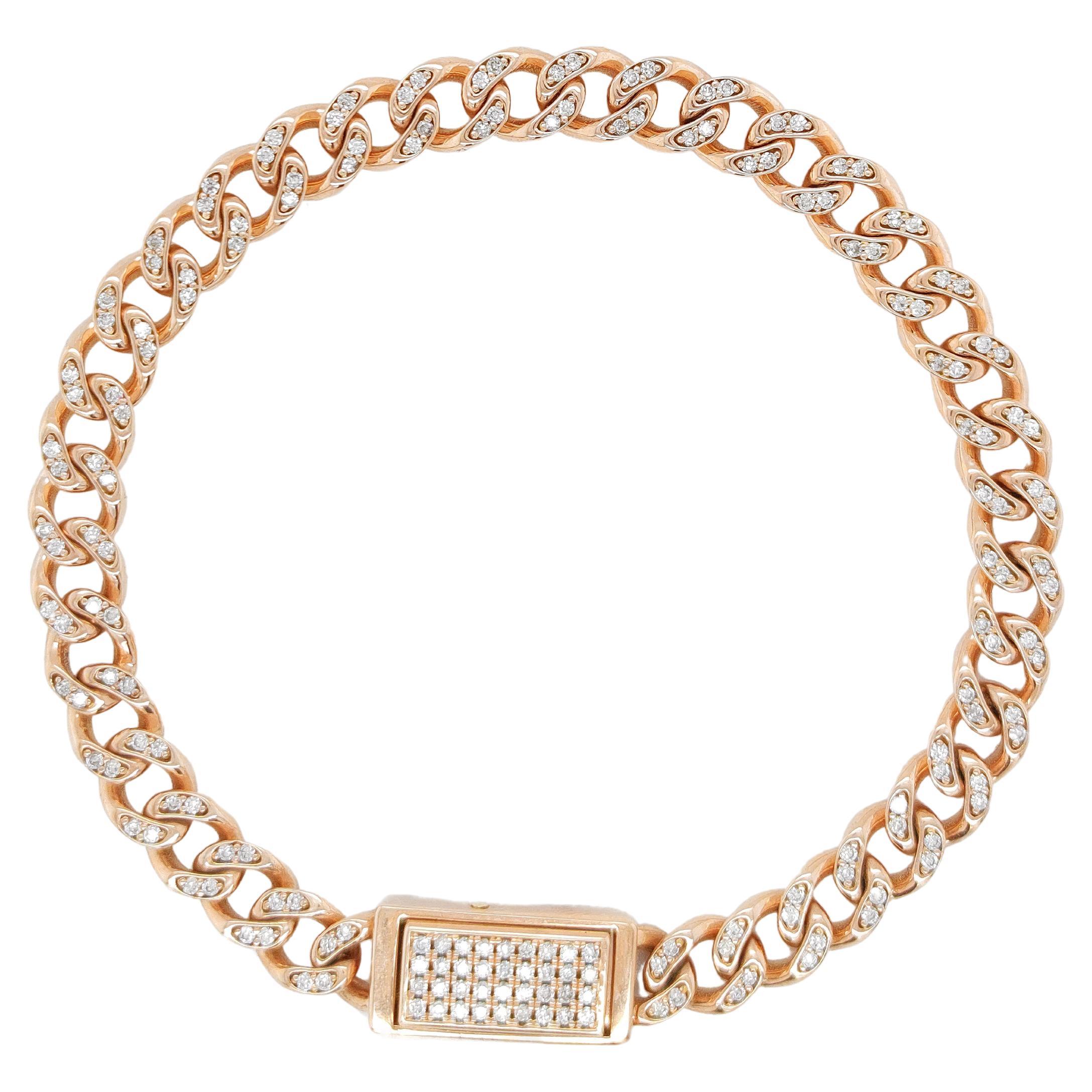 Bracelet Groumette en or rose 18 kt avec diamants et fermoir pavé de diamants