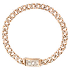 18 kt Rose Gold Groumette bracelet with diamonds and diamond pavé clasp
