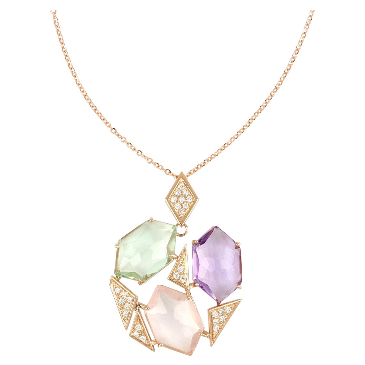 Les Gemmes Collier multicolore en or rose 18 carats avec améthyste et diamants en vente