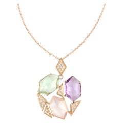 18 Kt Rose Gold Les Gemmes Multicolor Necklace with Amethyst and Diamonds