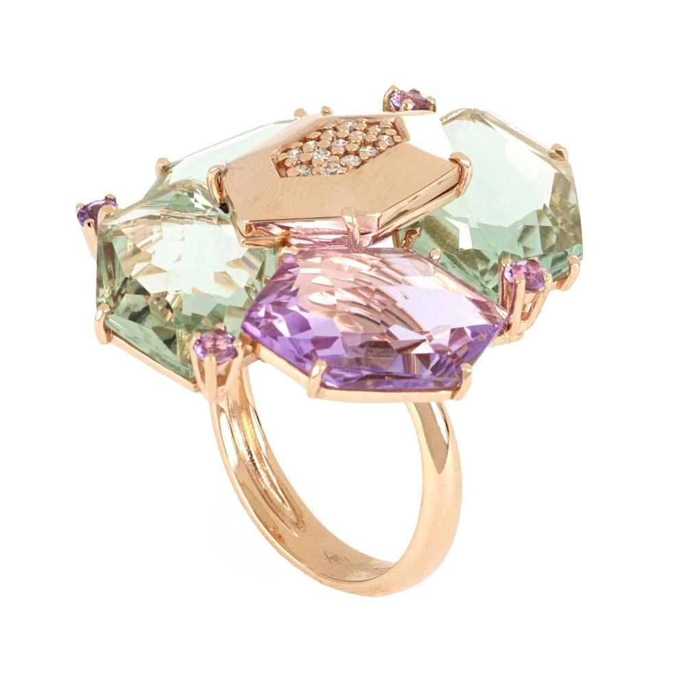 18 kt Rose Gold Les Gemmes Ring with Amethyst and Diamonds