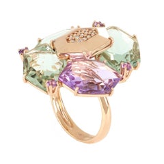 18 kt Rose Gold Les Gemmes Ring with Amethyst and Diamonds