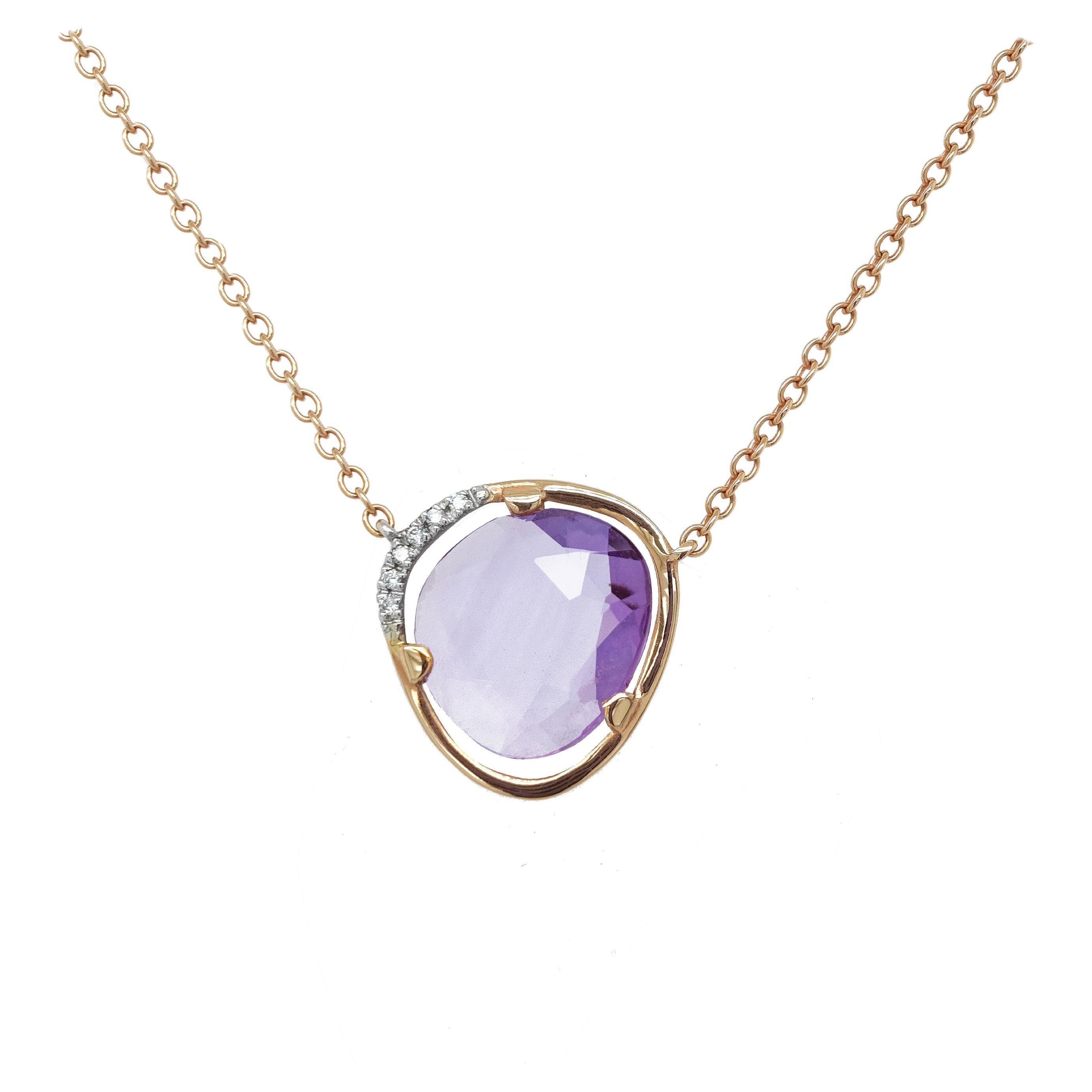 18 Kt rose gold Liberty necklace with amethyst & diamonds For Sale