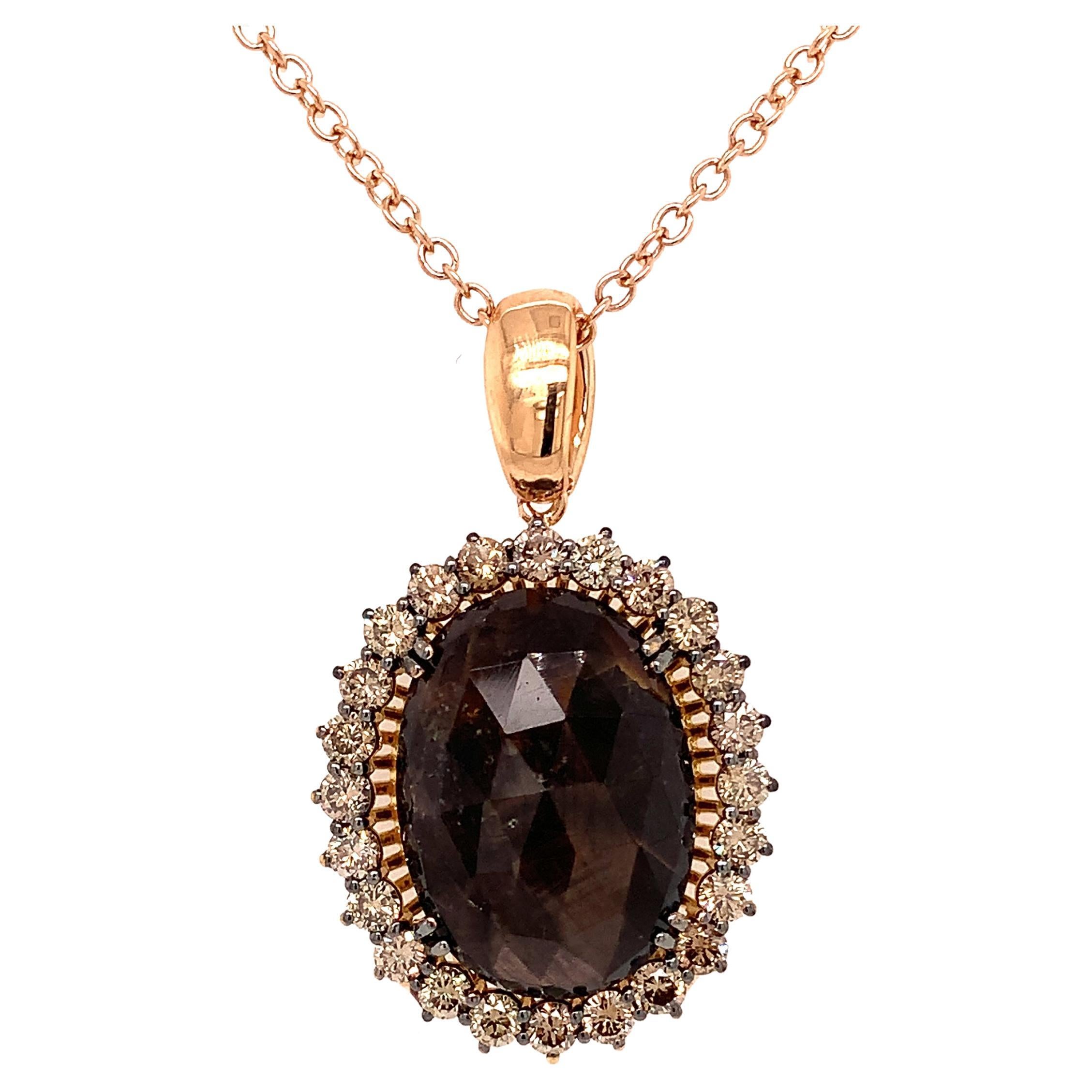 18 Kt Rose Gold Massive Sapphire and Brown Diamond Garavelli Pendant