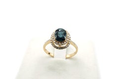 18 Kt Rose Gold Oval Cut Blu Sapphire and Diamonds Estate Ring