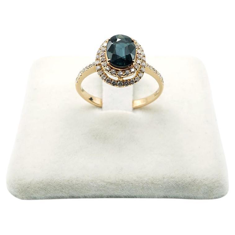 18 Kt Rose Gold Oval Cut Blu Sapphire and Diamonds Estate Ring