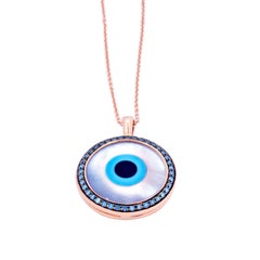 18 Karat Rose Gold Pendant with Diamonds, Turquoise and Mother of Pearl Inlay