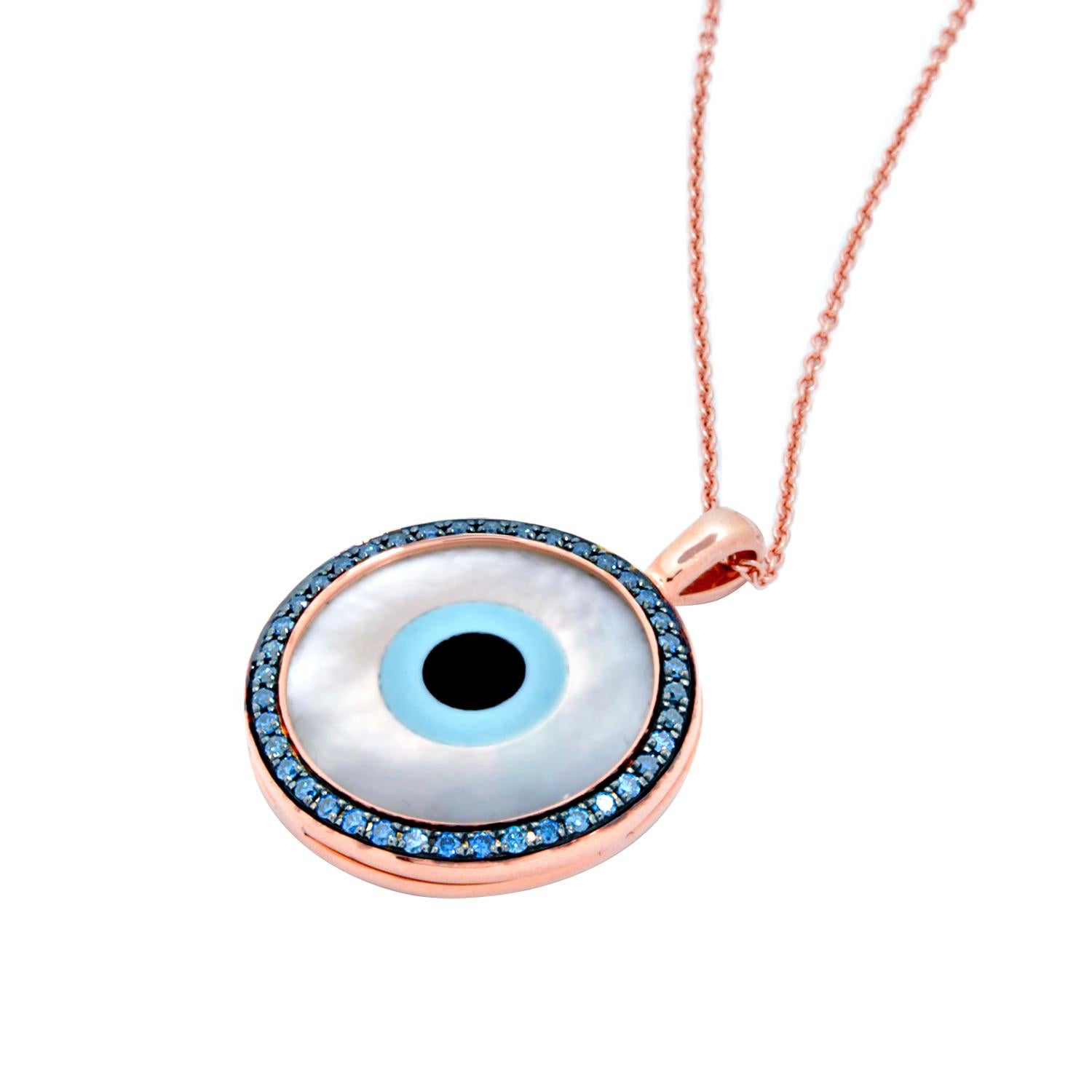 Modern 18 Karat Rose Gold Pendant with Diamonds, Turquoise and Mother of Pearl Inlay For Sale