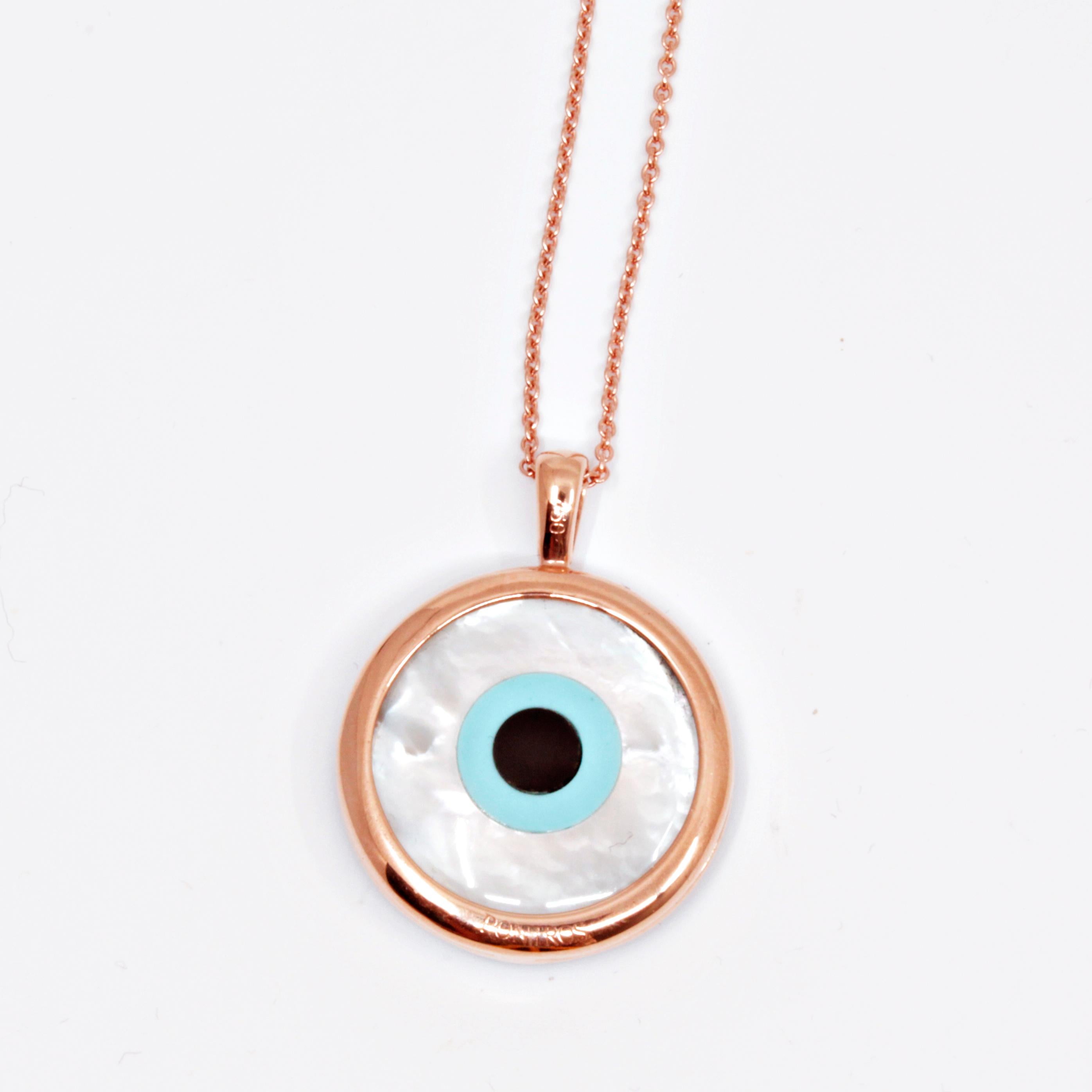18 Karat Rose Gold Pendant with Diamonds, Turquoise and Mother of Pearl Inlay In New Condition For Sale In Athens, Athens