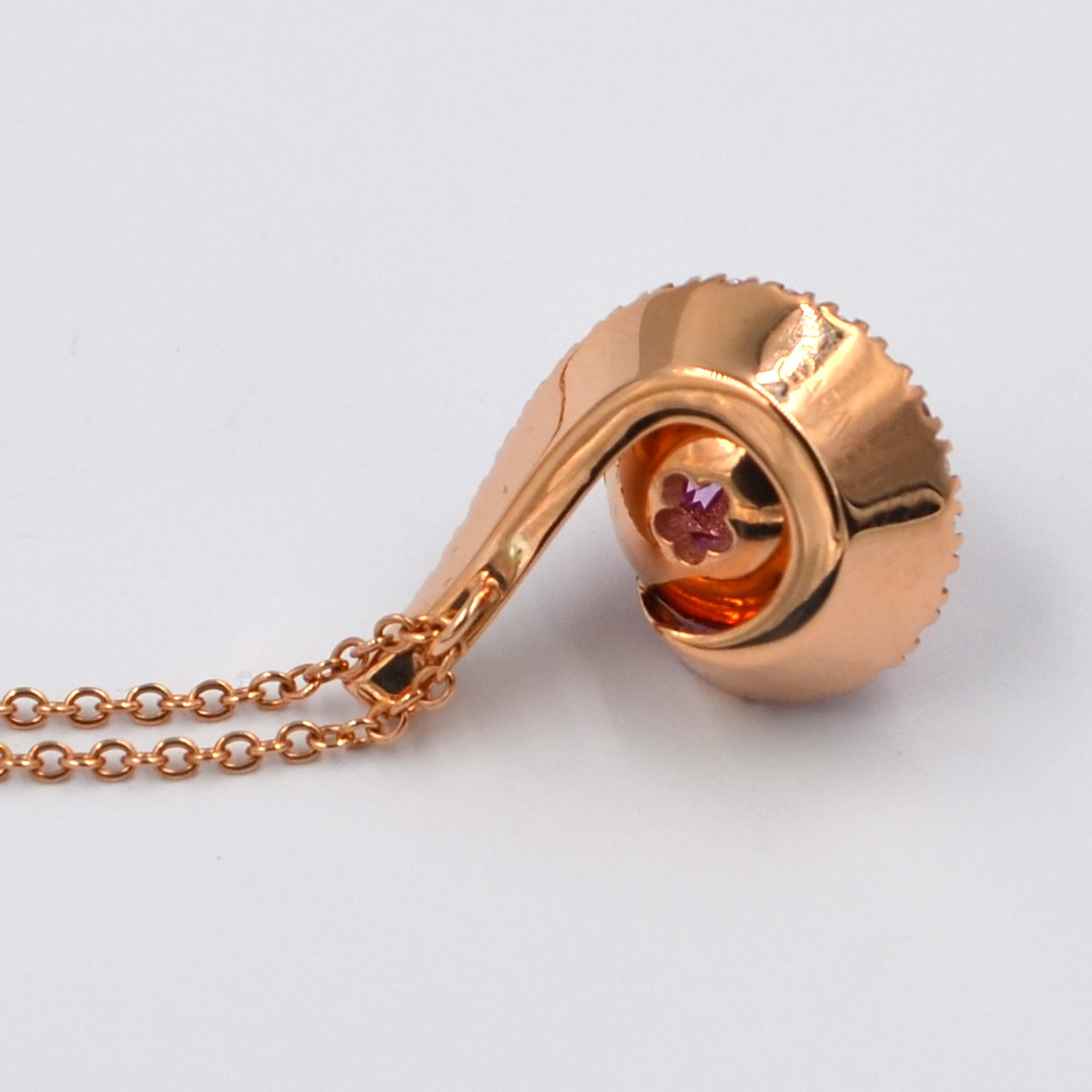 Round Cut 18 Karat Gold Pink Sapphires White Diamonds Garavelli Ball Pendant with Chain