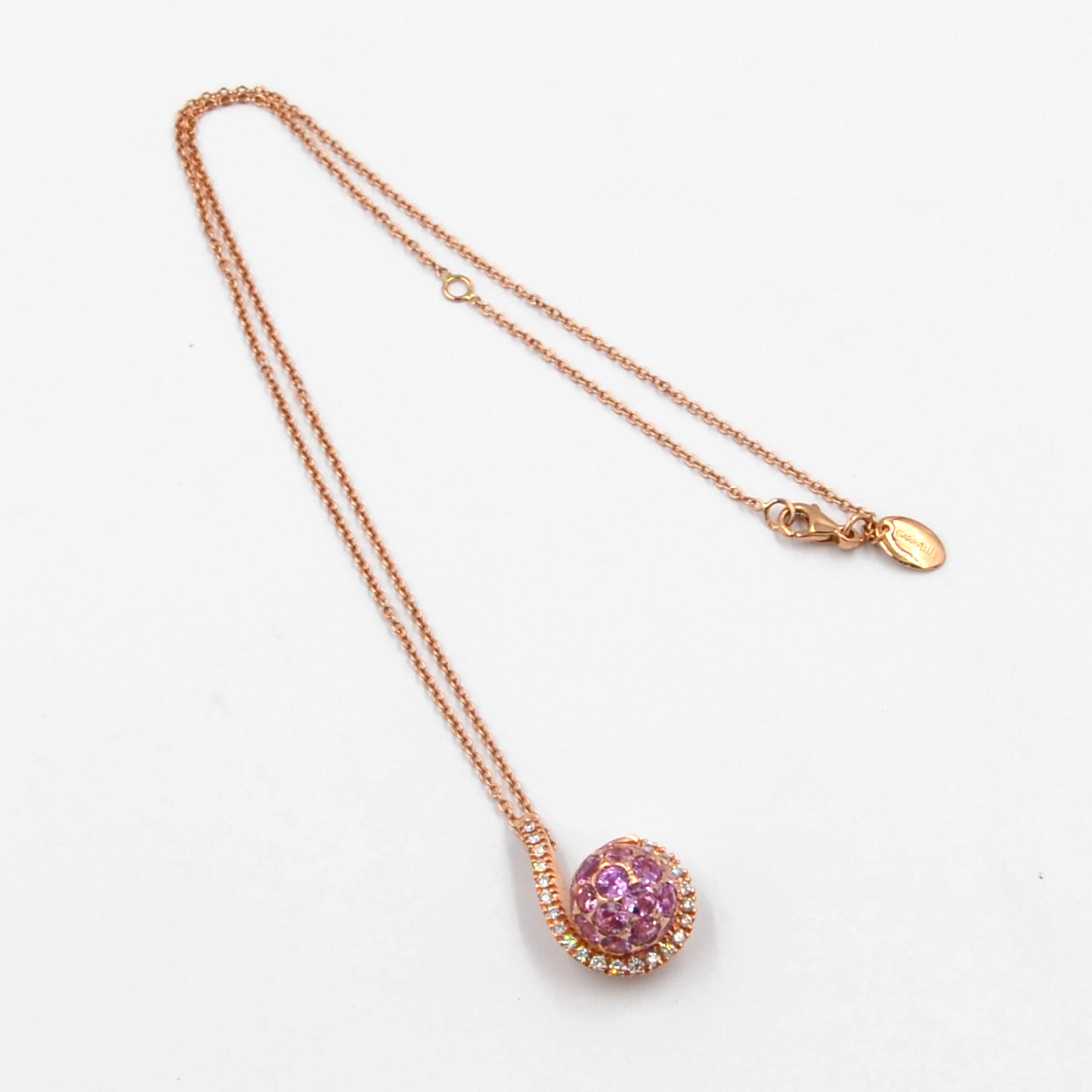 18 Karat Gold Pink Sapphires White Diamonds Garavelli Ball Pendant with Chain 1