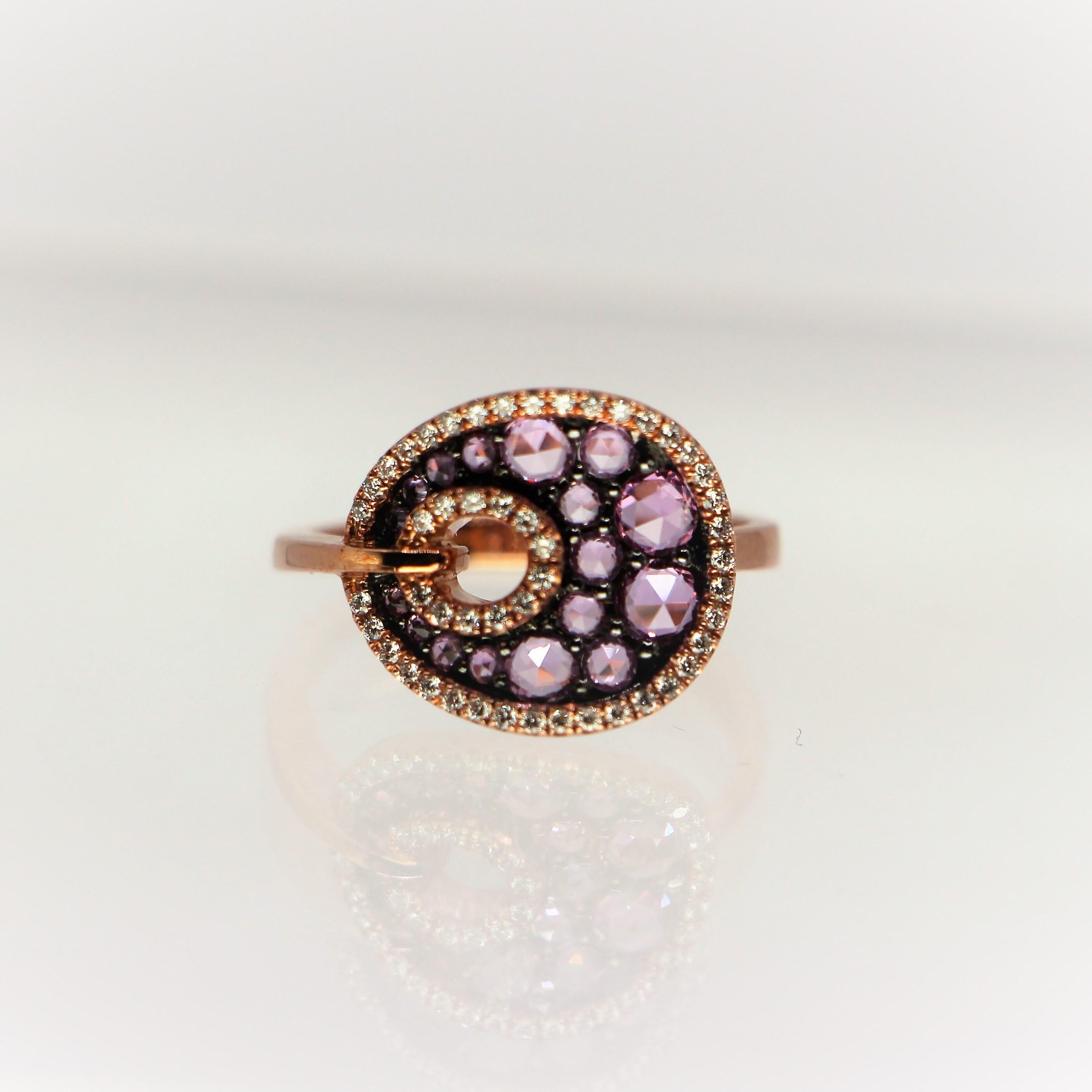 Modern 18 Kt Rose Gold Ring with Colored Presious Stones For Sale