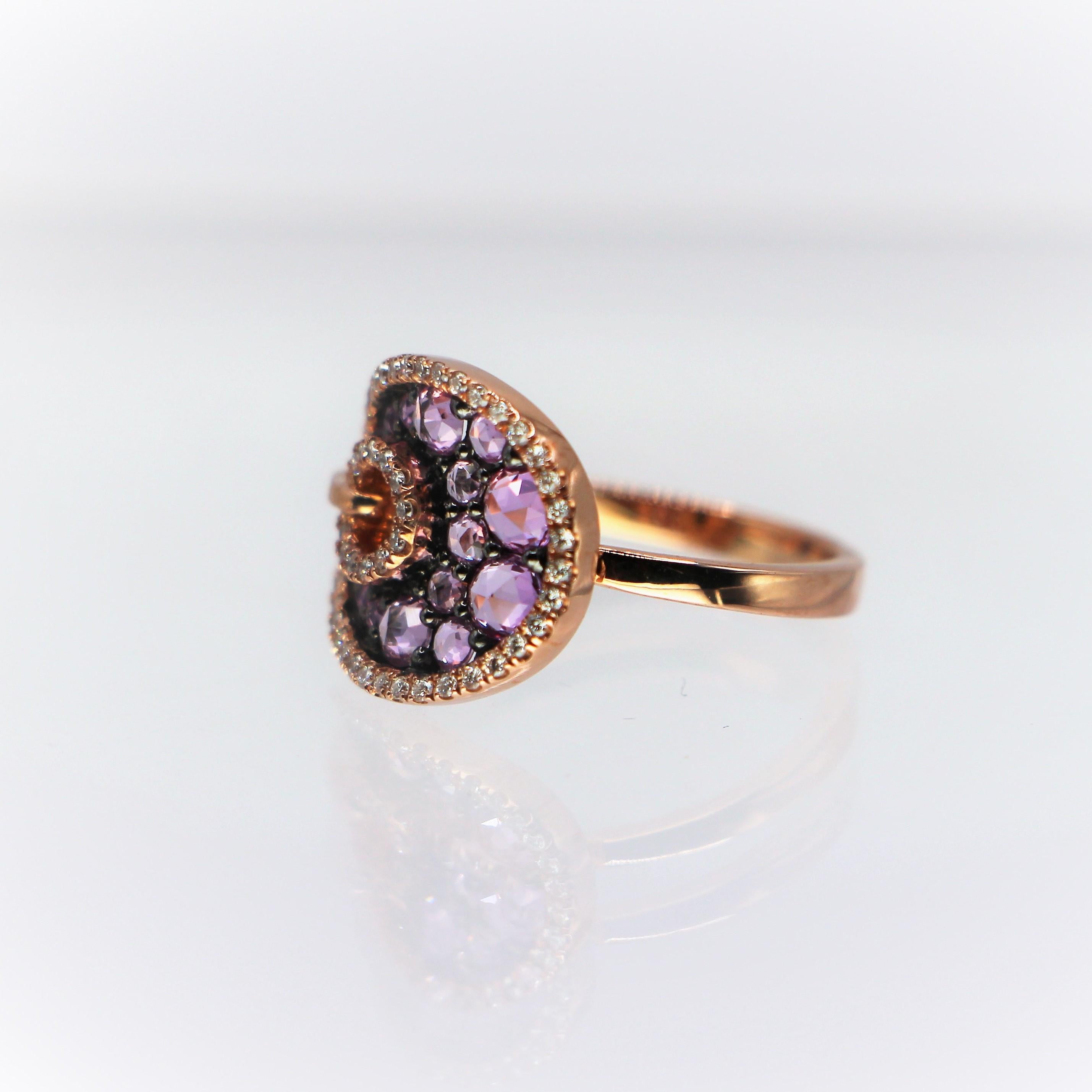 Brilliant Cut 18 Kt Rose Gold Ring with Colored Presious Stones For Sale