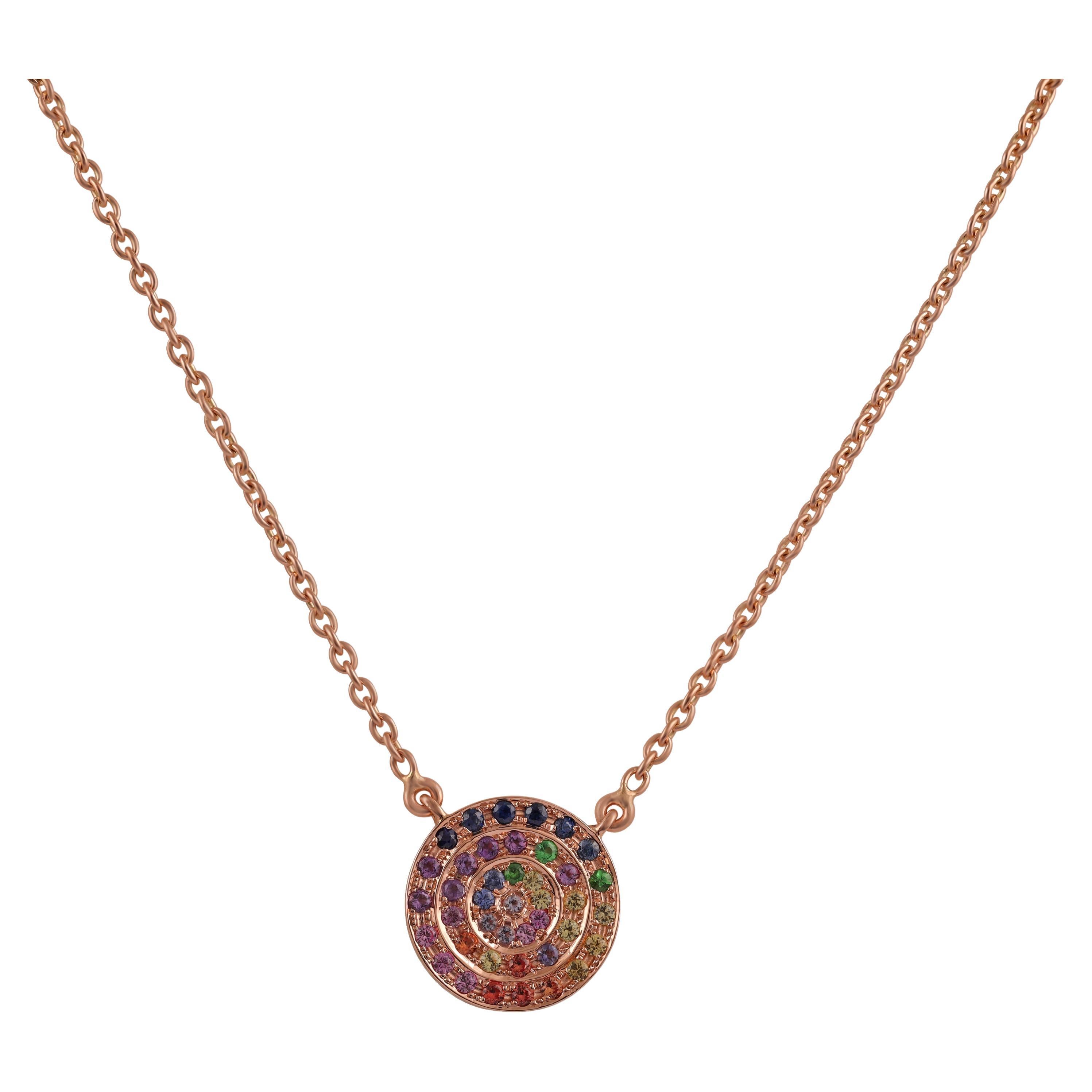 18kt Rose Gold Round Multi-coloured Sapphires, Tsavorite and Amethyst Pendant For Sale