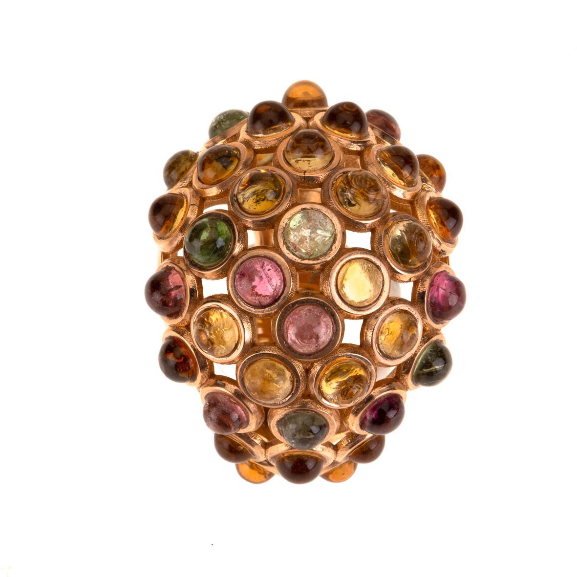 !8 kt rose gold gr. 21 Cabochon tourmaline different color cts 12,90, measure 13 eu. Made in Italy all made by hand.
All Giulia Colussi jewelry is new and has never been previously owned or worn. Each item will arrive at your door beautifully gift