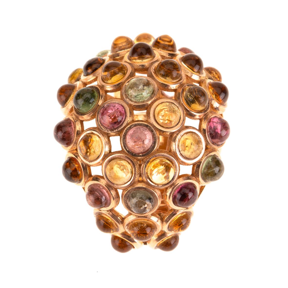Artisan 18 Karat Rose Gold Tourmaline Ring For Sale