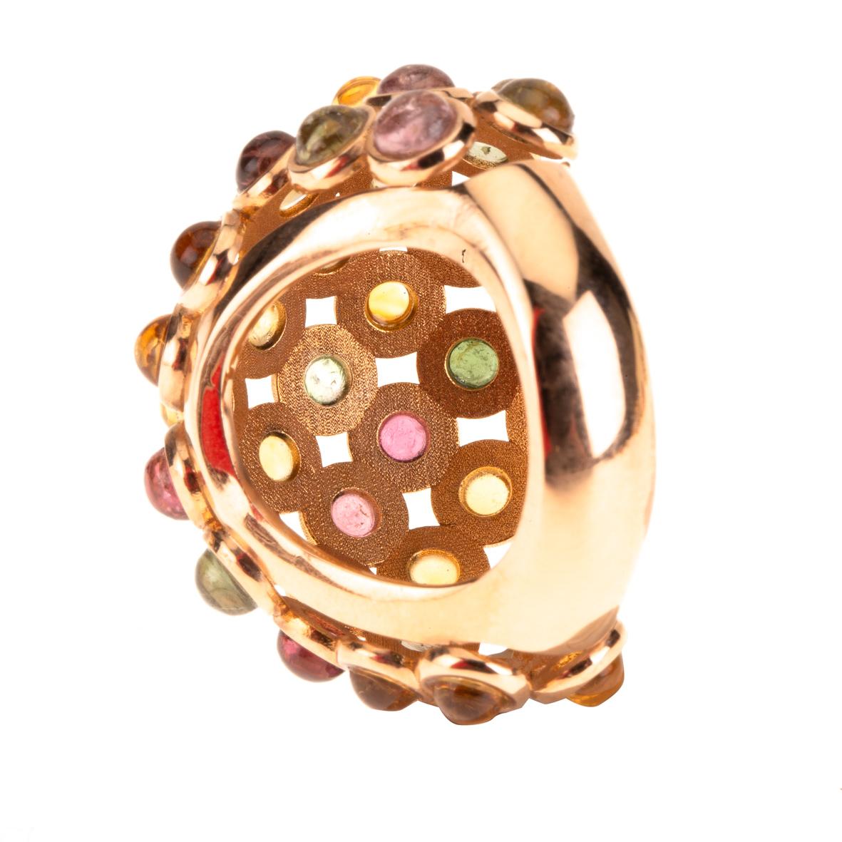 Cabochon 18 Karat Rose Gold Tourmaline Ring For Sale