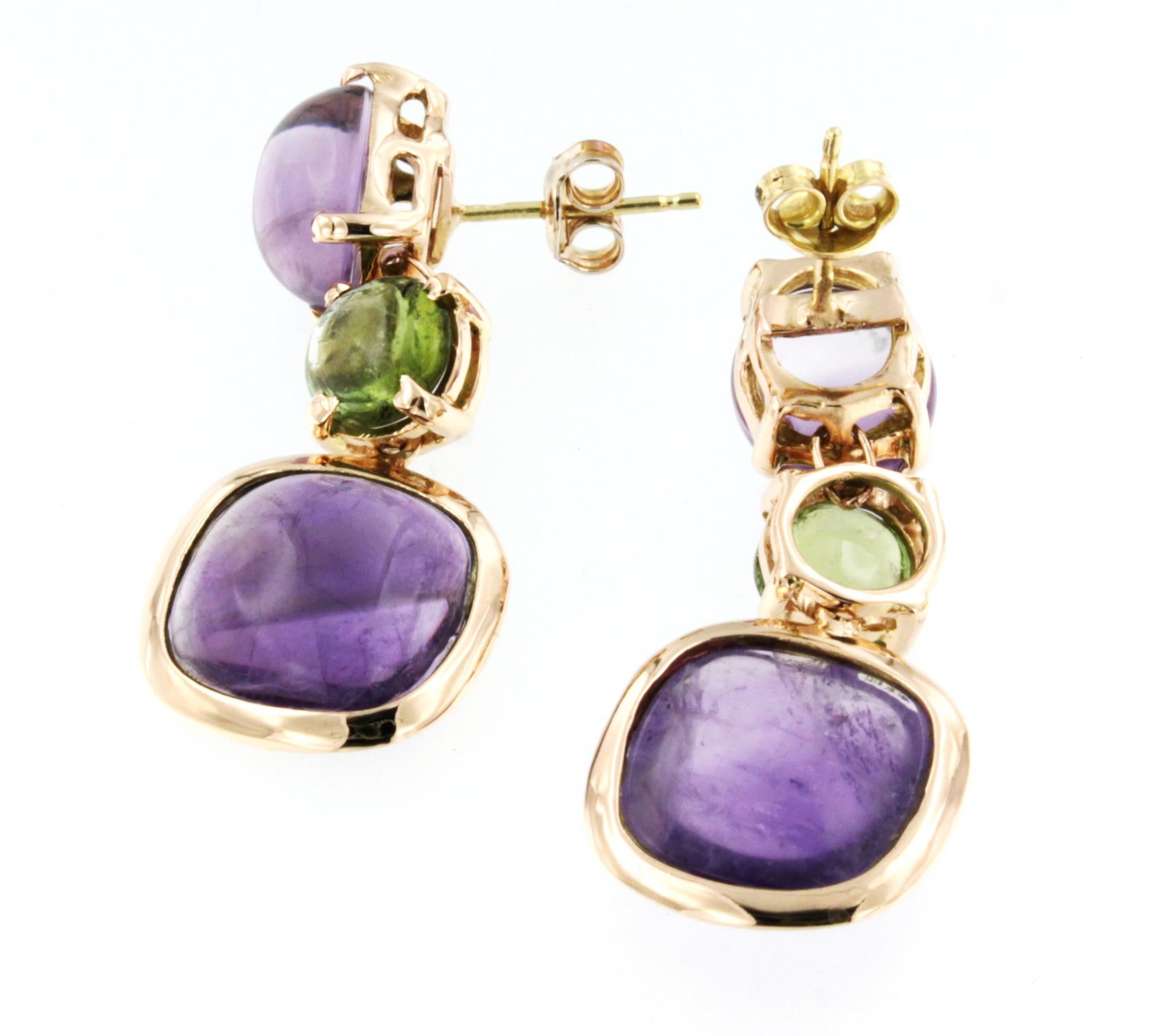 18 Kt Rose Gold with Amethyst and Peridot Modern and Fashion Earrings In New Condition For Sale In GALLARATE, IT
