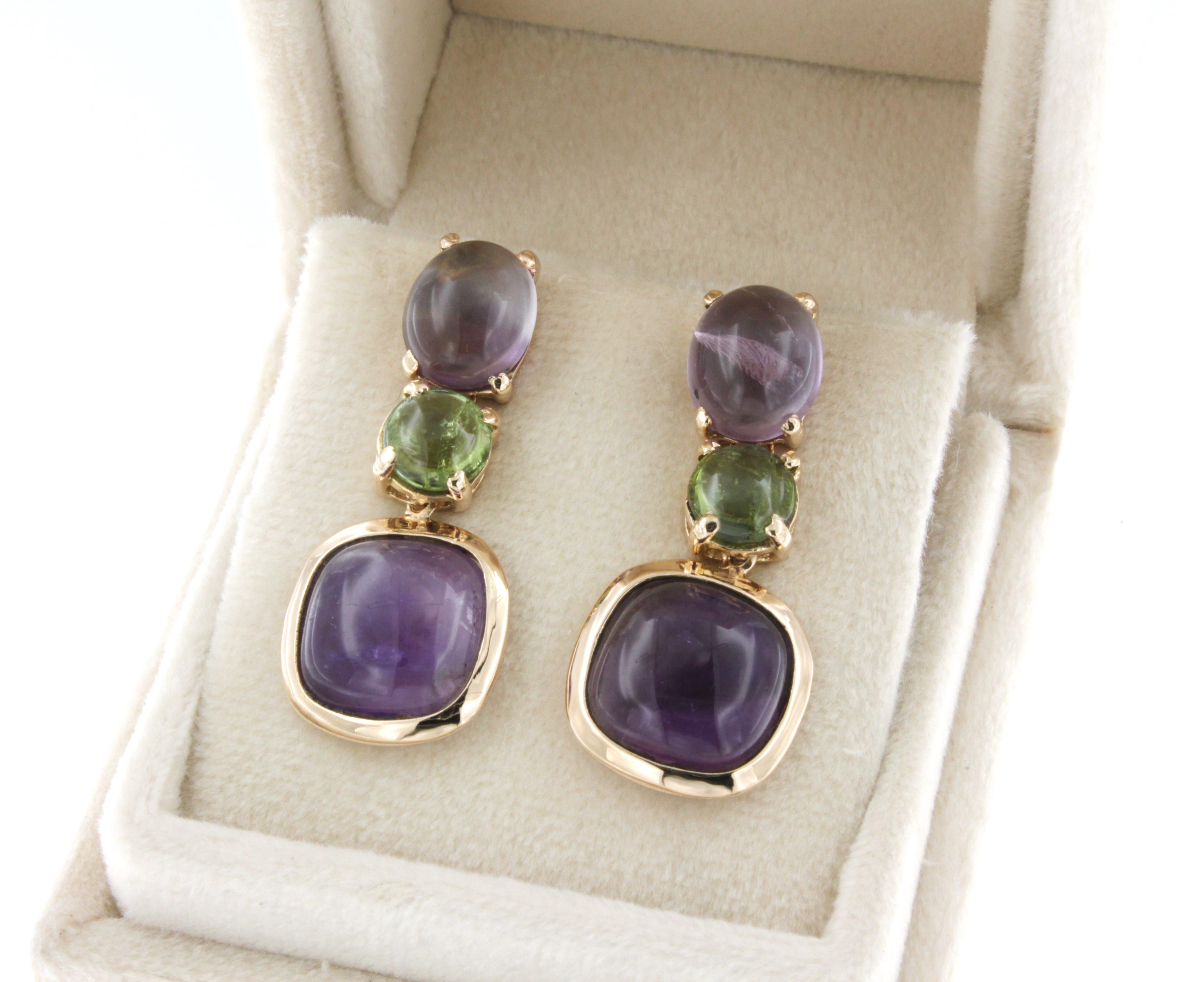 18 Kt Rose Gold with Amethyst and Peridot Modern and Fashion Earrings For Sale 1