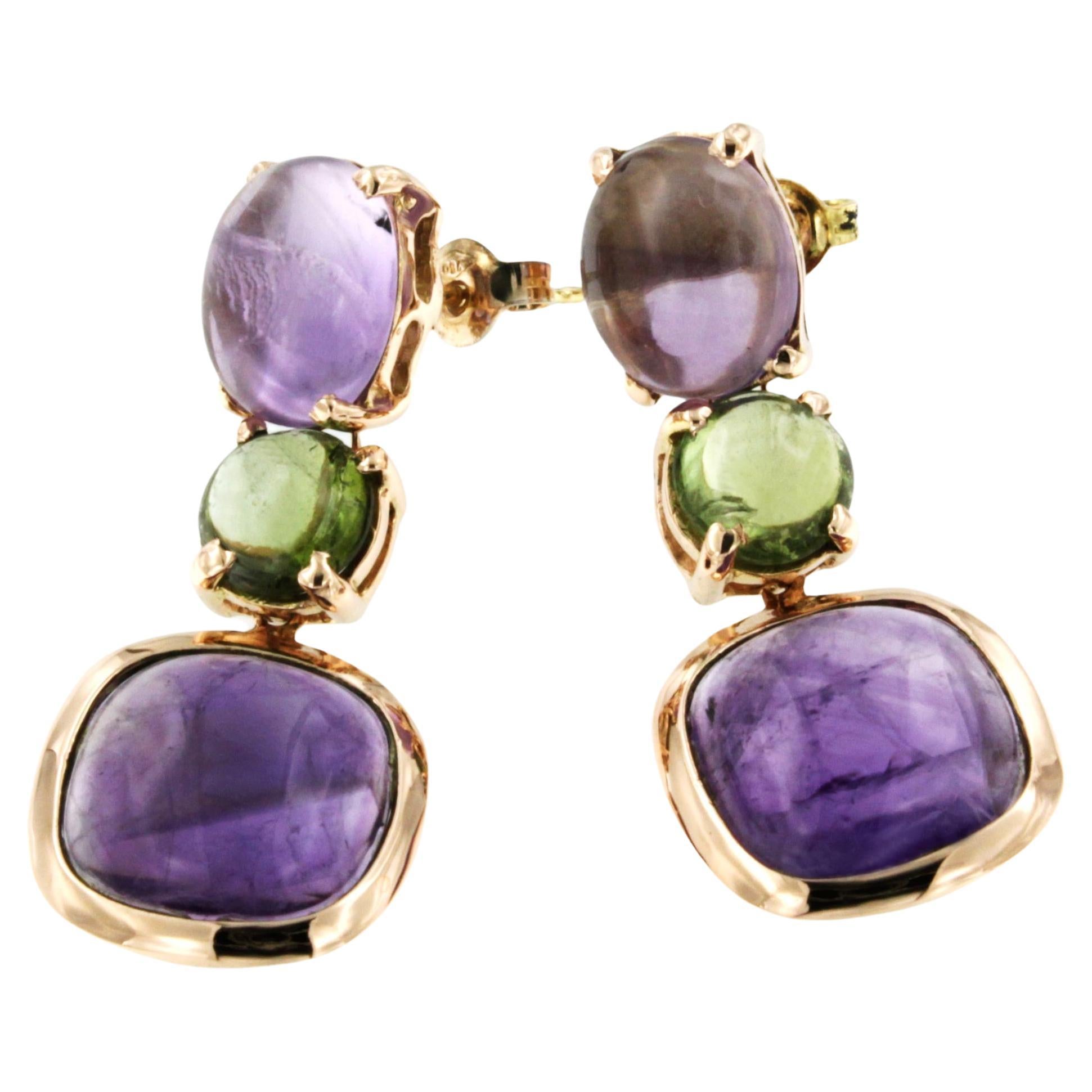 18 Kt Rose Gold with Amethyst and Peridot Modern and Fashion Earrings For Sale