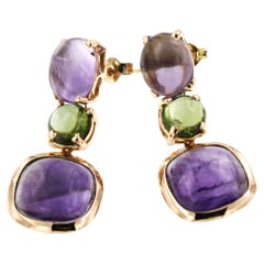18 Kt Rose Gold with Amethyst and Peridot Modern and Fashion Earrings