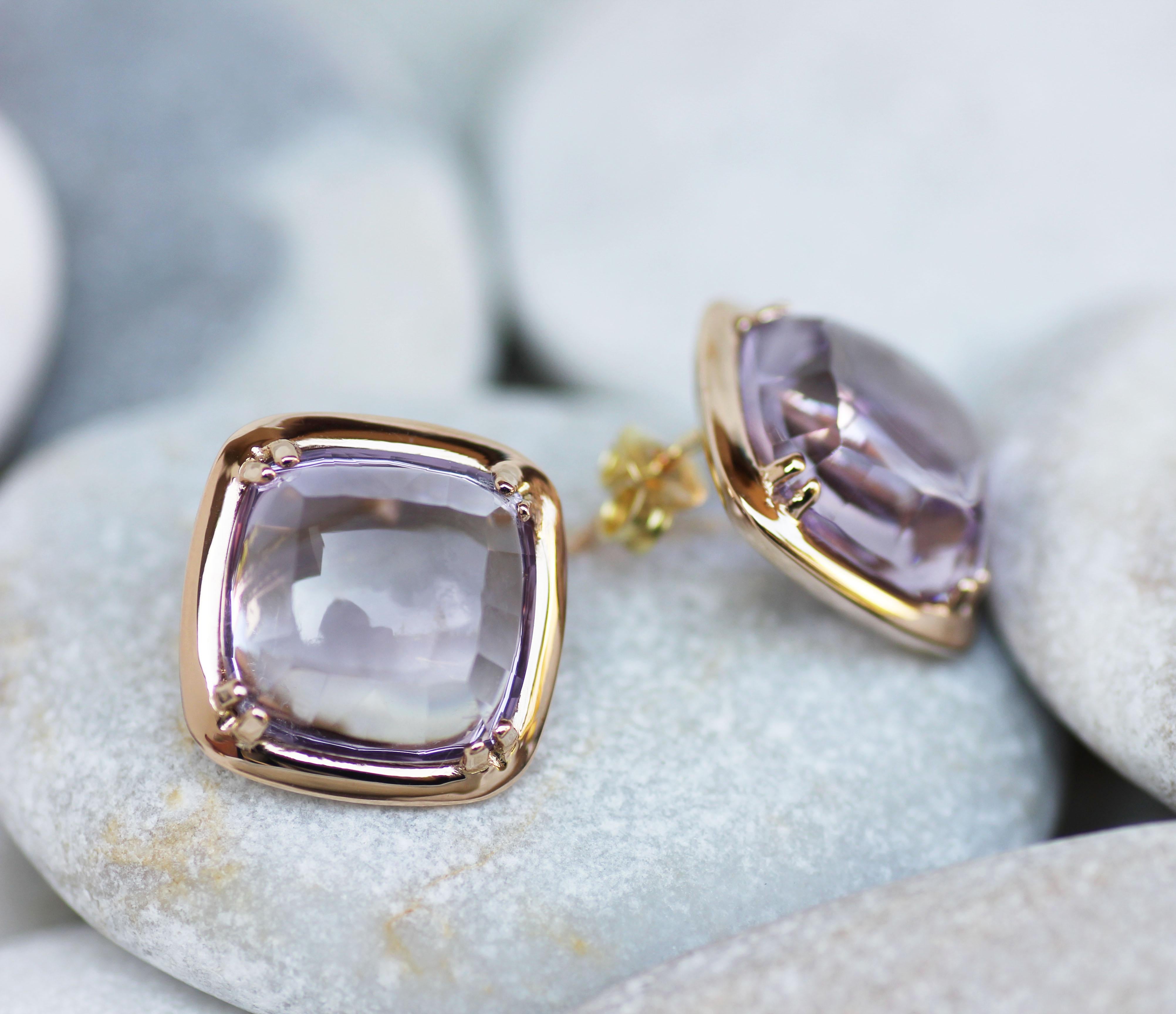 Earrings in rose gold 18 Karat with light Amethyst (square cut, size: 14x14 mm)

All Stanoppi Jewelry is new and has never been previously owned or worn. Each item will arrive at your door beautifully gift wrapped in Stanoppi boxes, put inside an