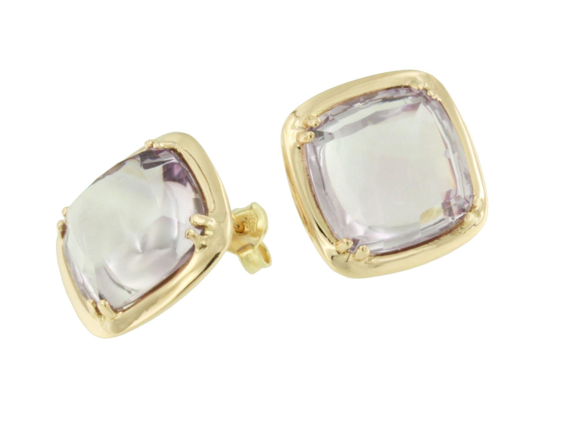 Square Cut 18 Kt Rose Gold With Amethyst Modern Made in Italy Fashion  Earrings For Sale