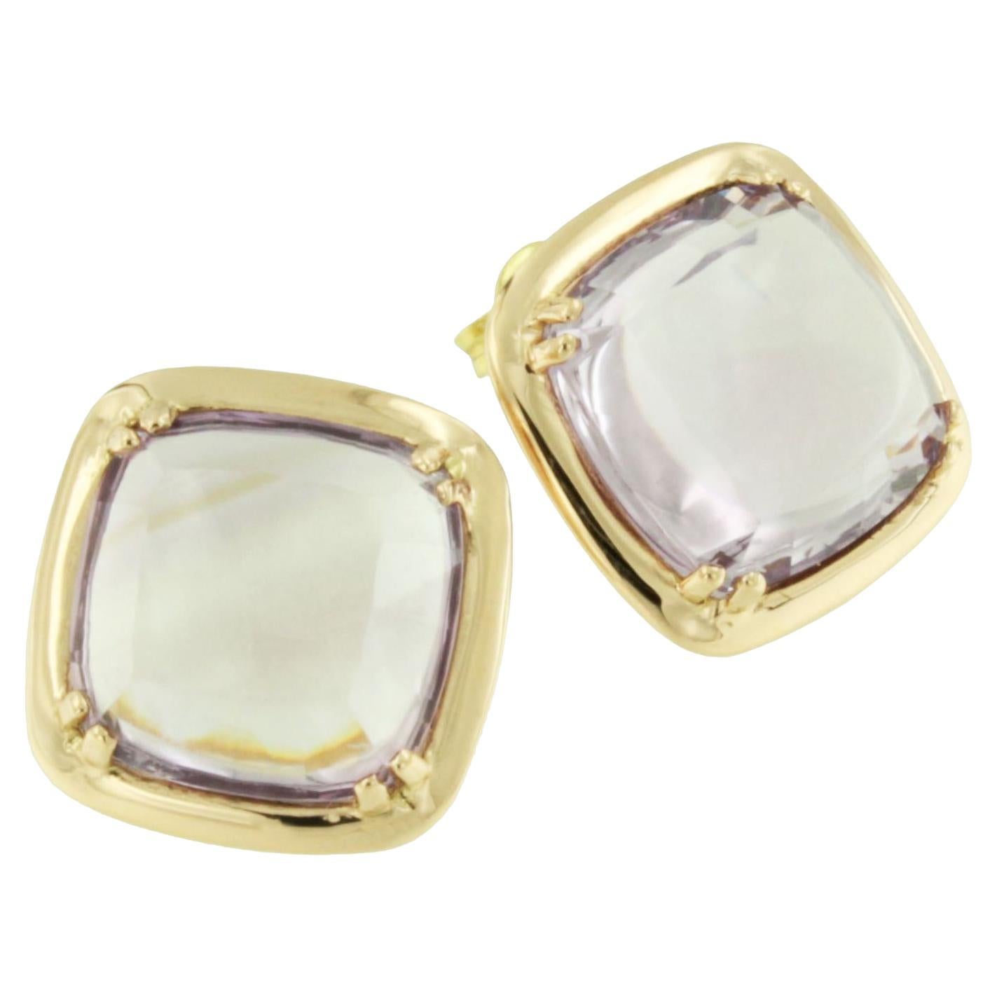 18 Kt Rose Gold With Amethyst Modern Made in Italy Fashion  Earrings For Sale