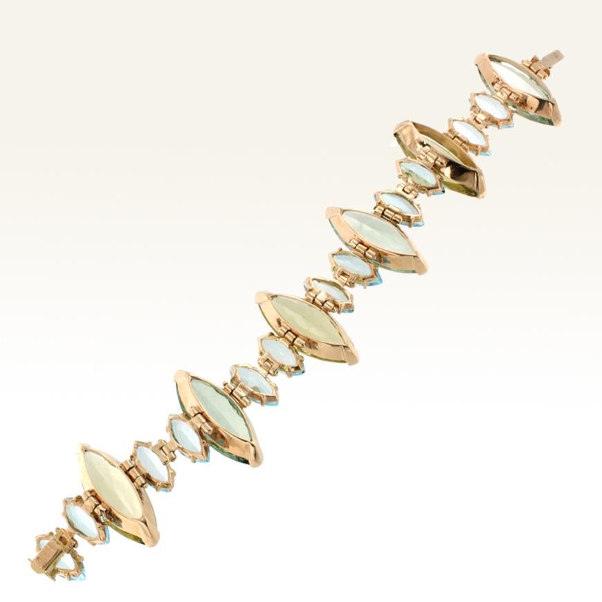 18 Karat Rose Gold with Green Amethyst, Lemon Quartz and Blue Topaz Bracelet In New Condition For Sale In GALLARATE, IT