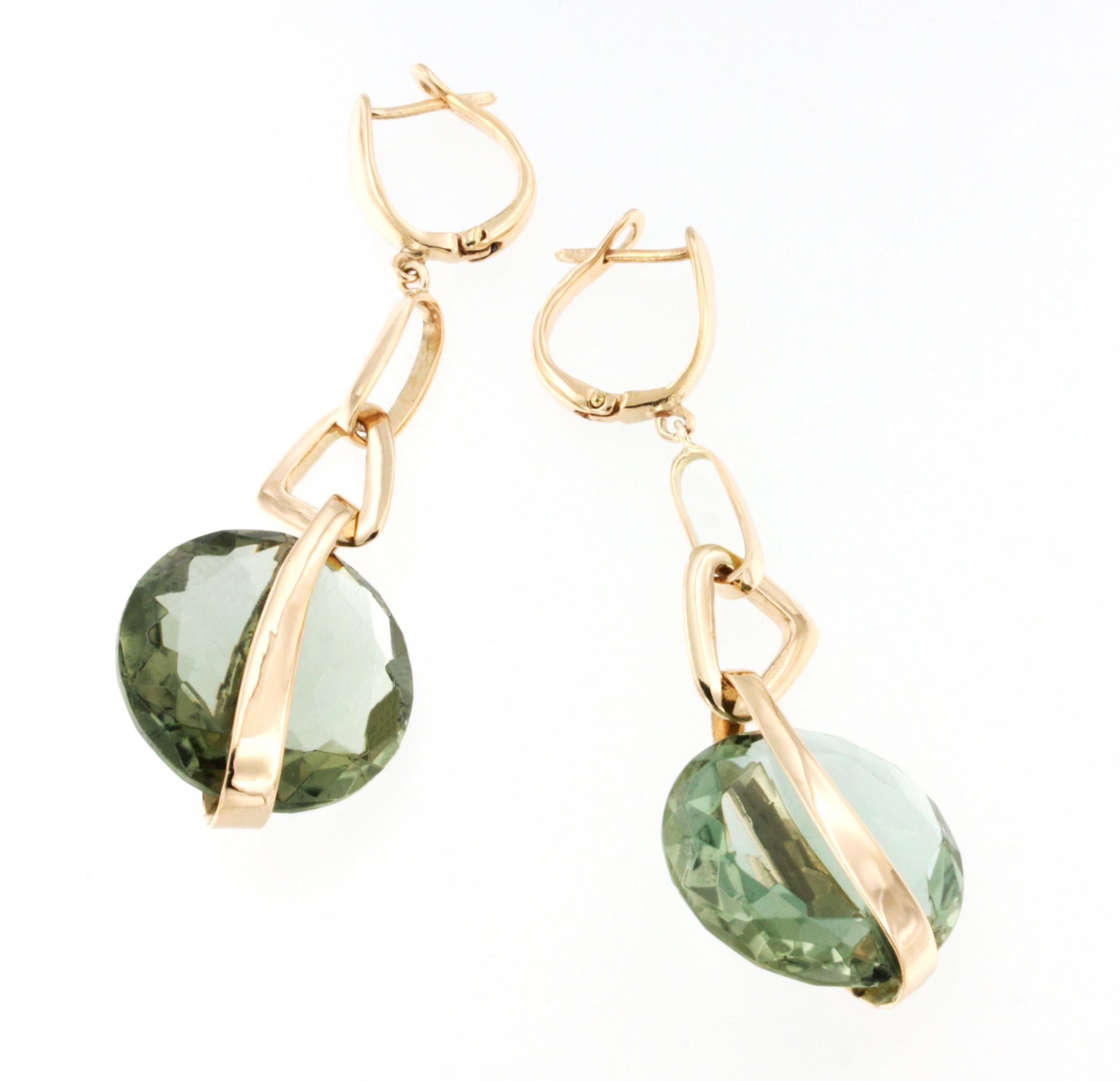 18 Kt Rose Gold with Green Quartz Modern Amazing Earrings In New Condition For Sale In GALLARATE, IT