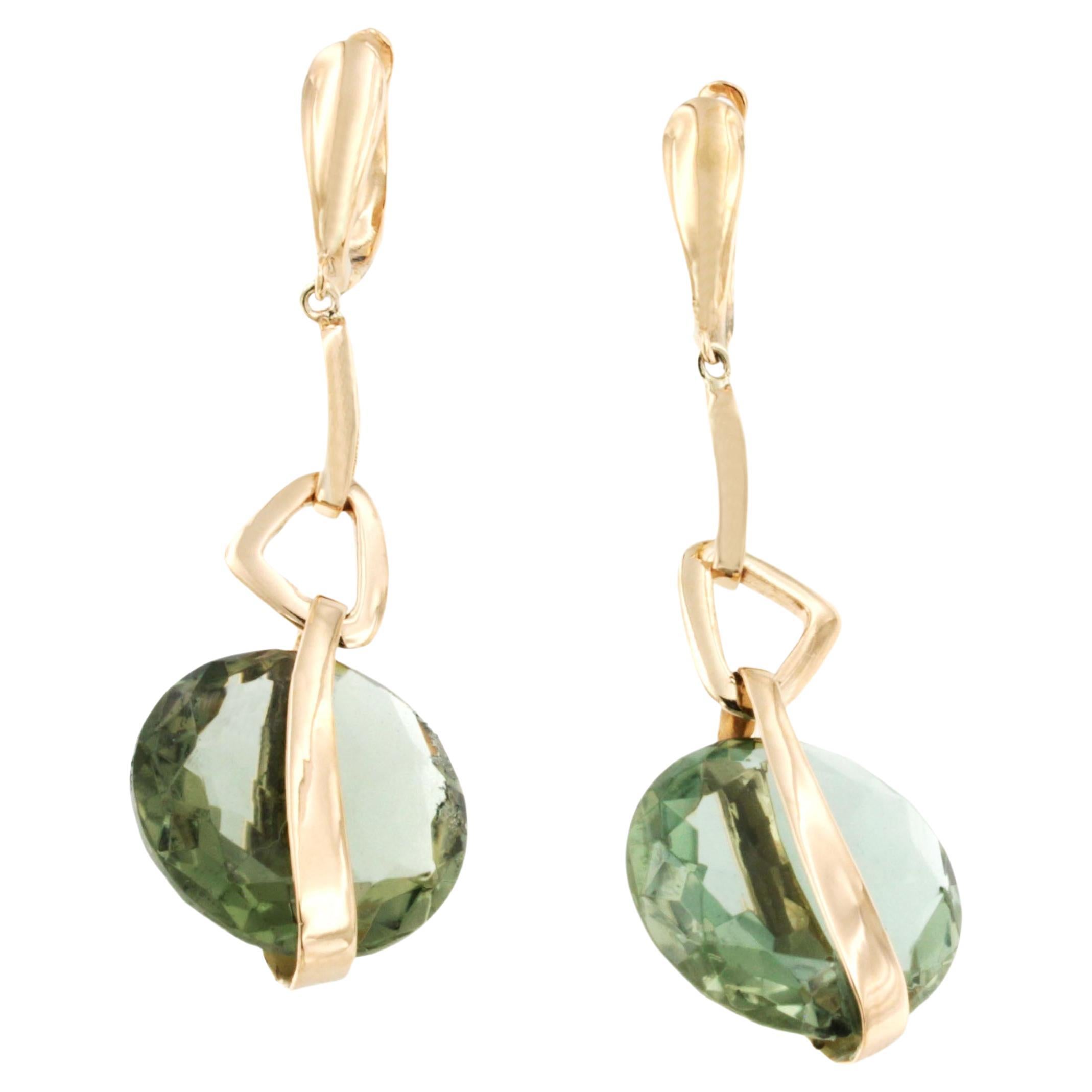 18 Kt Rose Gold with Green Quartz Modern Amazing Earrings For Sale