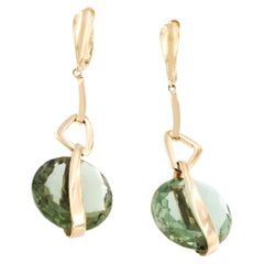 Boucles d'oreilles modernes en or rose 18 carats avec quartz vert